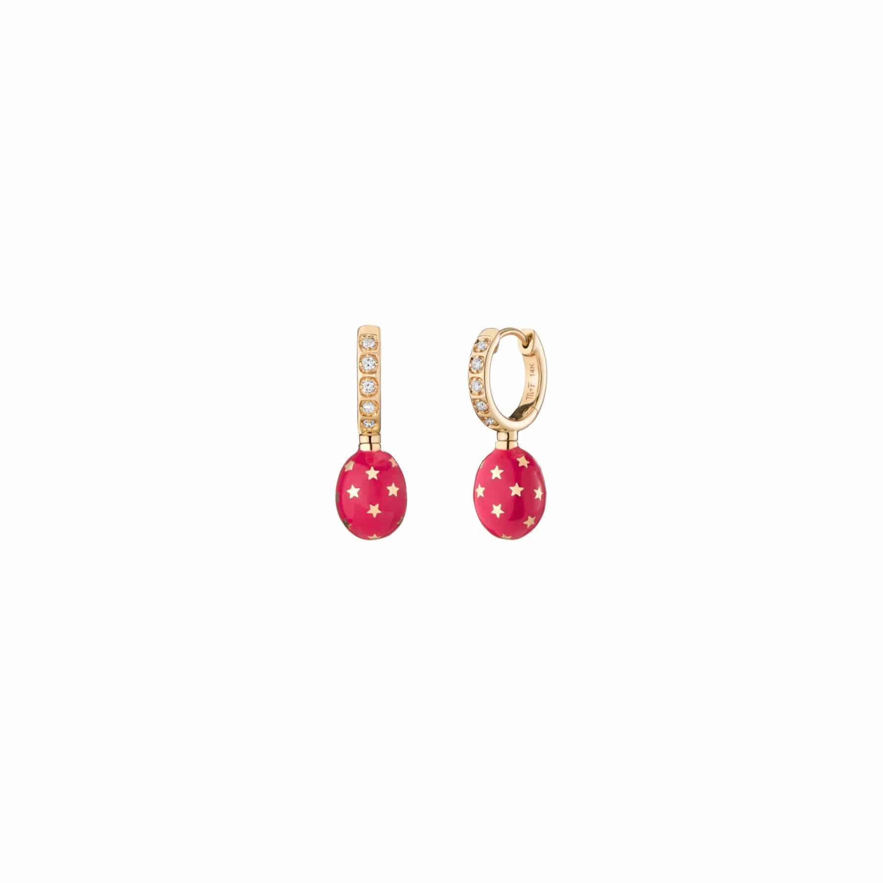 Mined and Found alter ego reversible earrings, rhodolite garnet, diamond and dark pink enamel