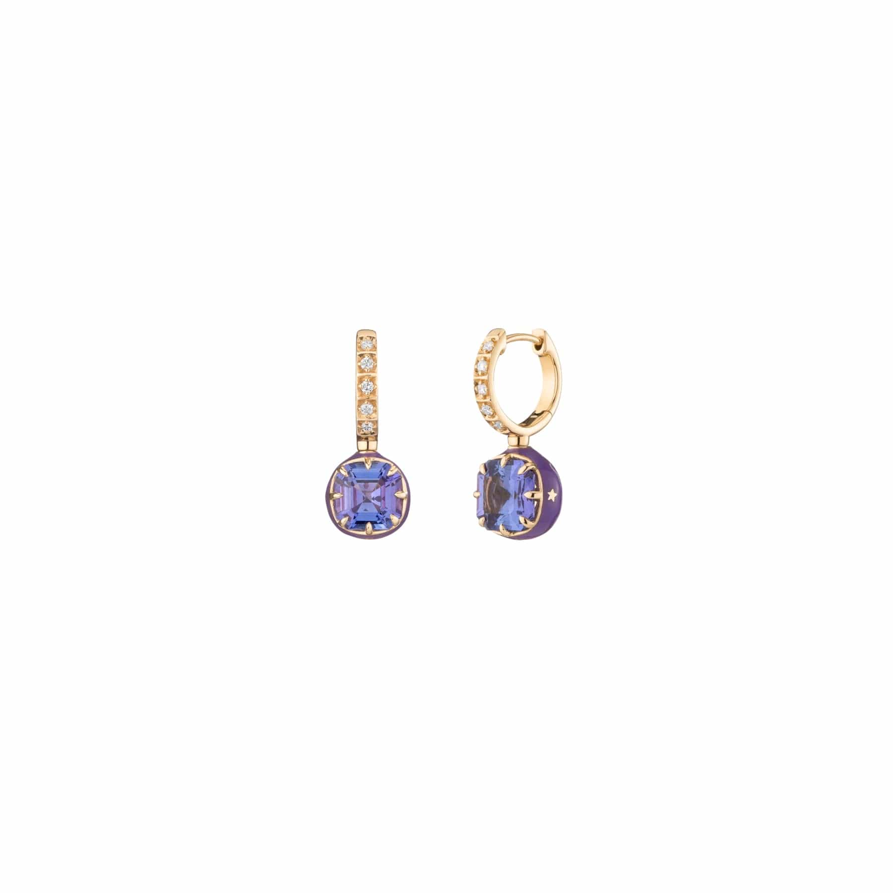Mined and Found Earrings alter ego earrings, tanzanite and enamel