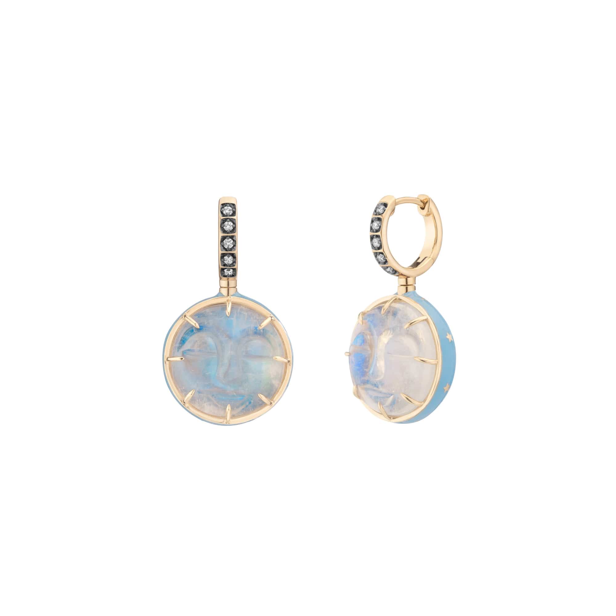 Mined + Found Earrings alter ego earrings, carved moonstone + porcelain blue