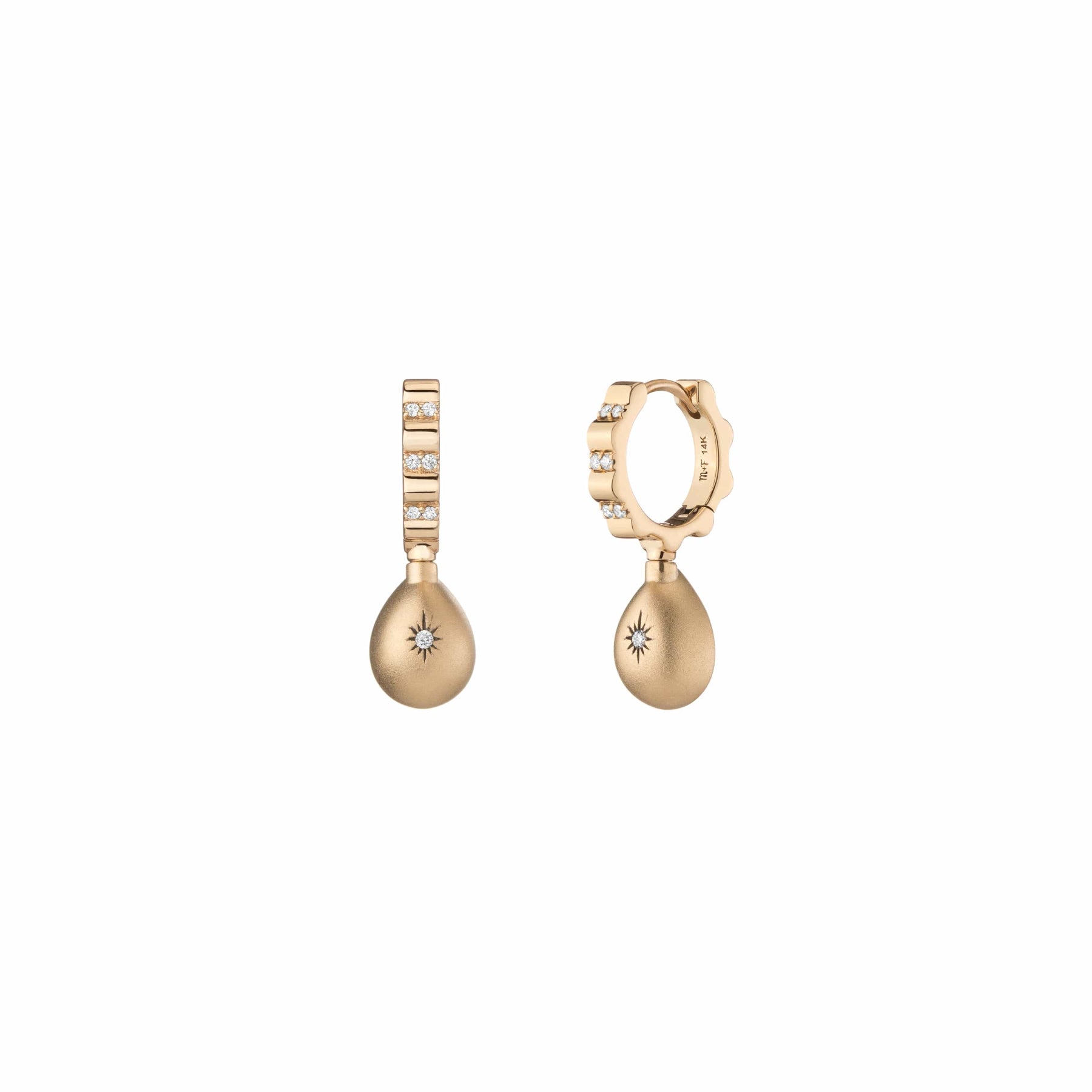 Mined and Found alter ego reversible earrings with pear shape fire opal and diamond in yellow gold