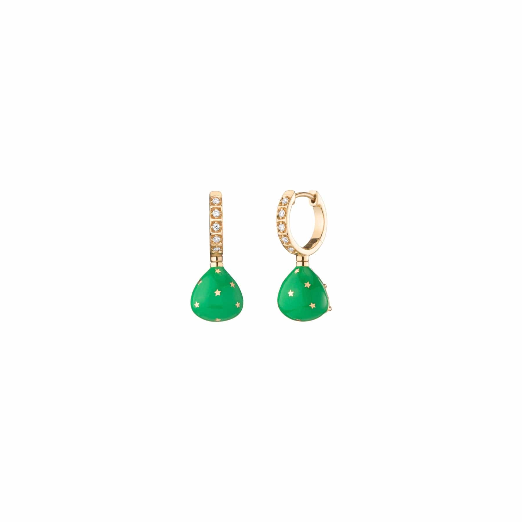 Mined and Found peridot, emerald green enamel and diamond reversible alter ego earrings