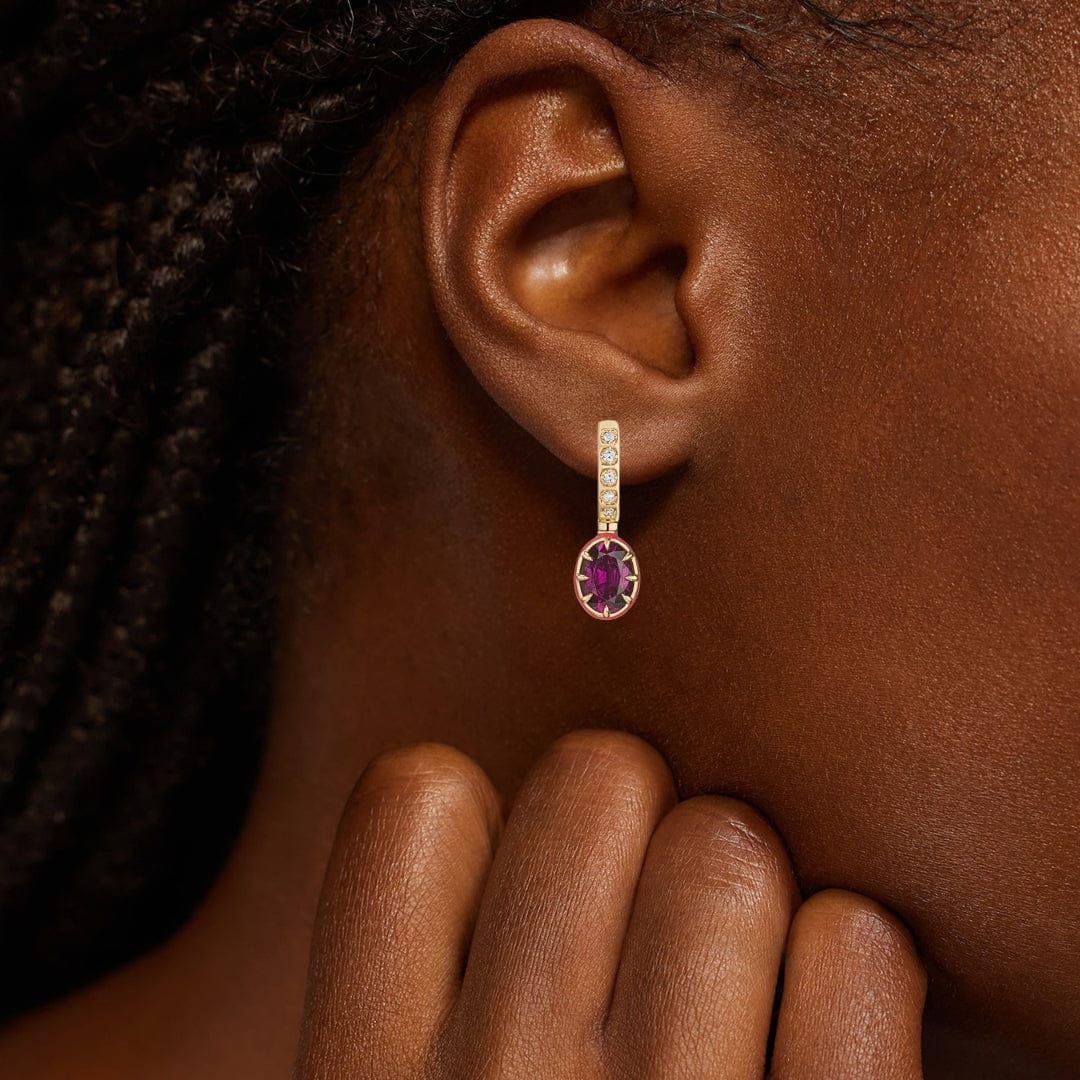 Mined + Found Earrings alter ego earrings, rhodolite garnet + enamel