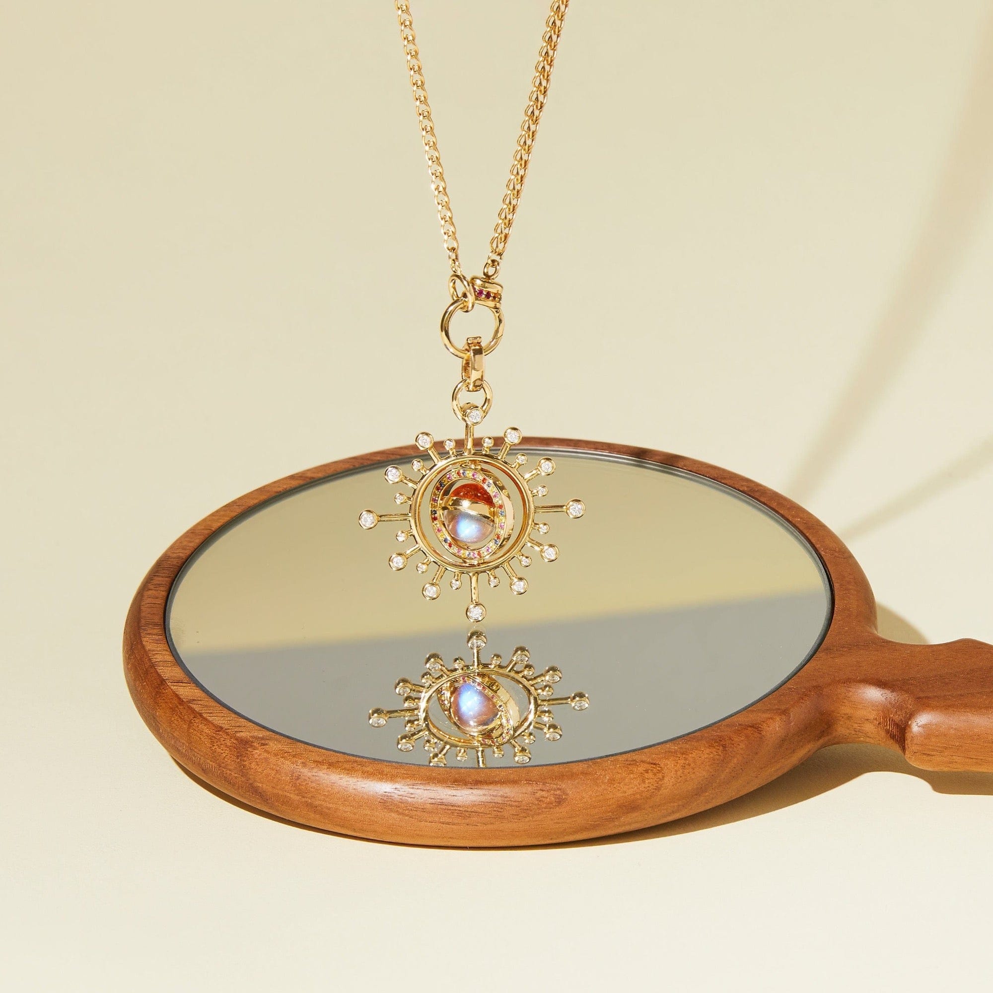 Mined + Found Pendants aurora in orbit, Ethiopian opal + rainbow sapphire