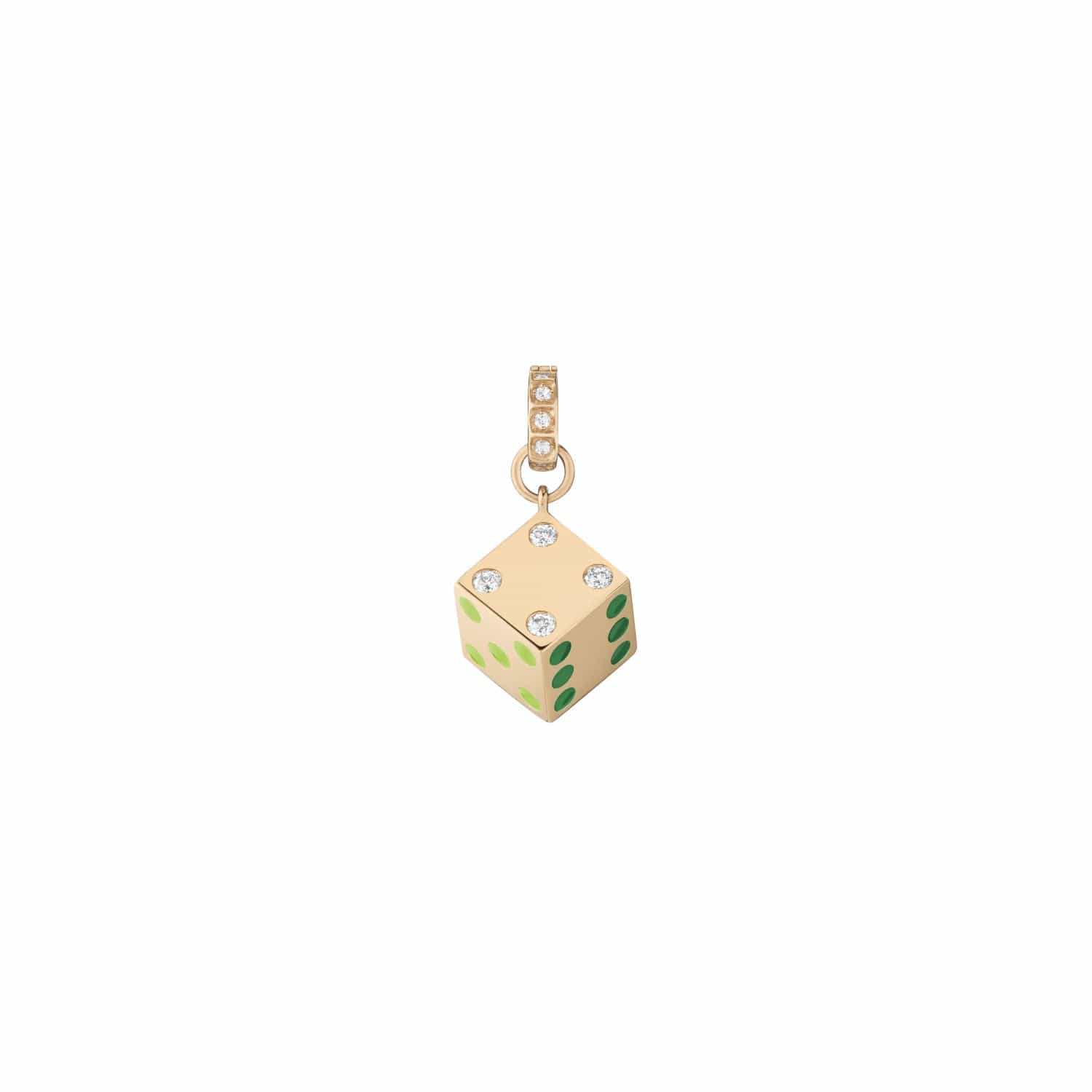 Mined and Found chance dice pendant in diamond and green enamel