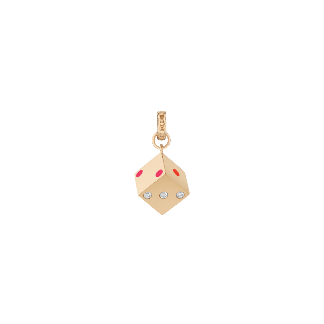 Mined and Found chance dice pendant in diamond with red enamel