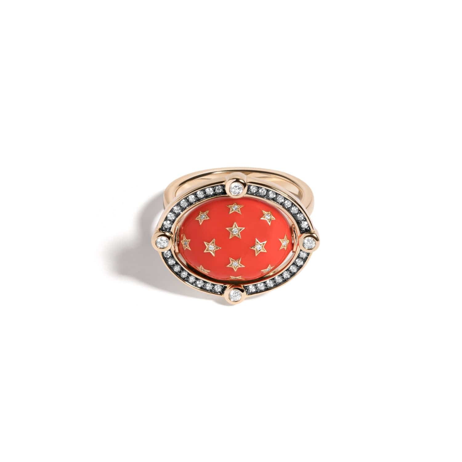 Mined + Found Rings compass ring, Andamooka opal + rouge enamel