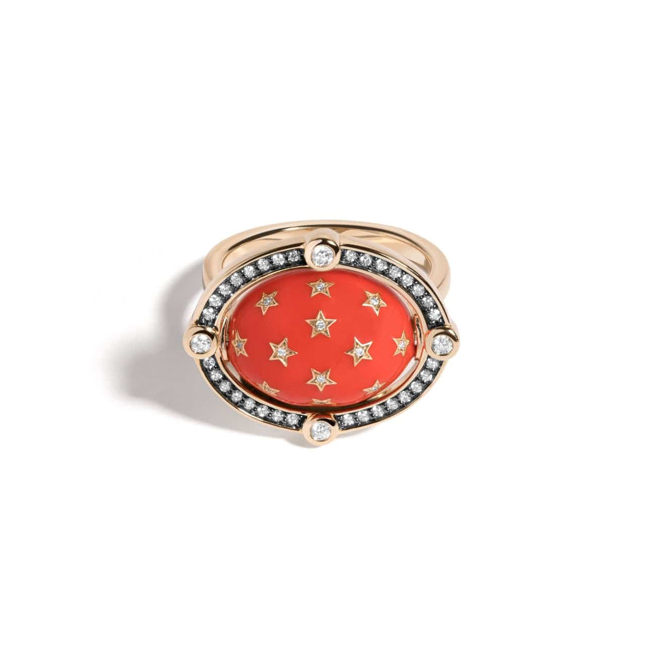 Mined + Found Rings compass ring, Andamooka opal + rouge enamel