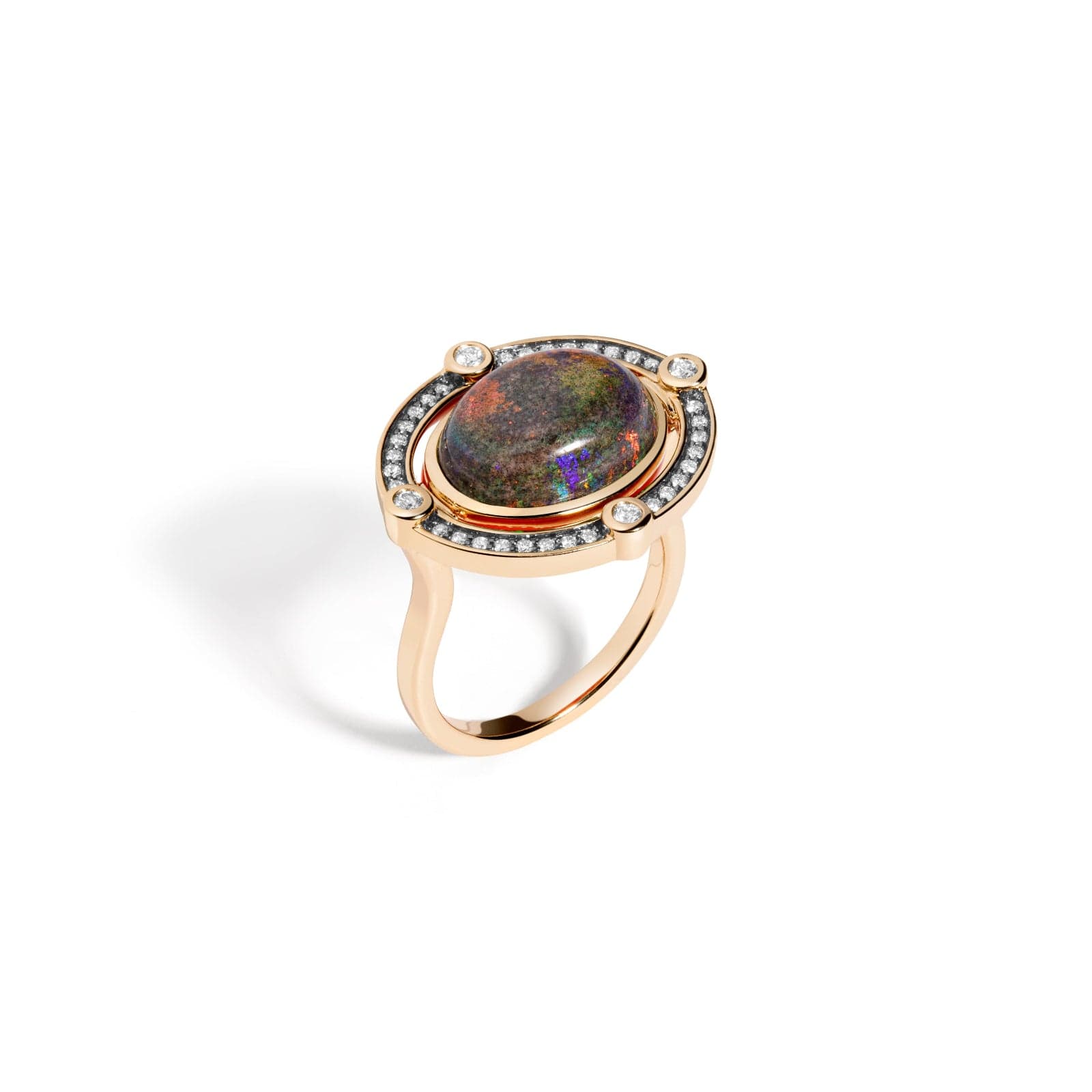 Mined + Found Rings compass ring, Andamooka opal + rouge enamel
