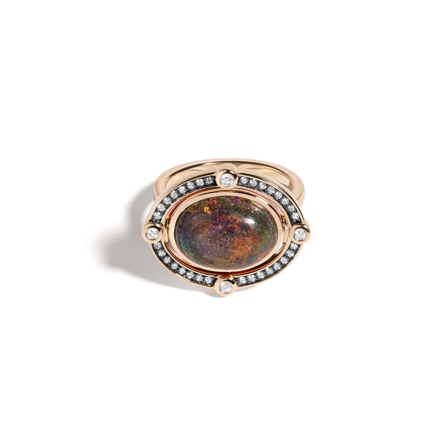 Mined + Found Rings compass ring, Andamooka opal + rouge enamel