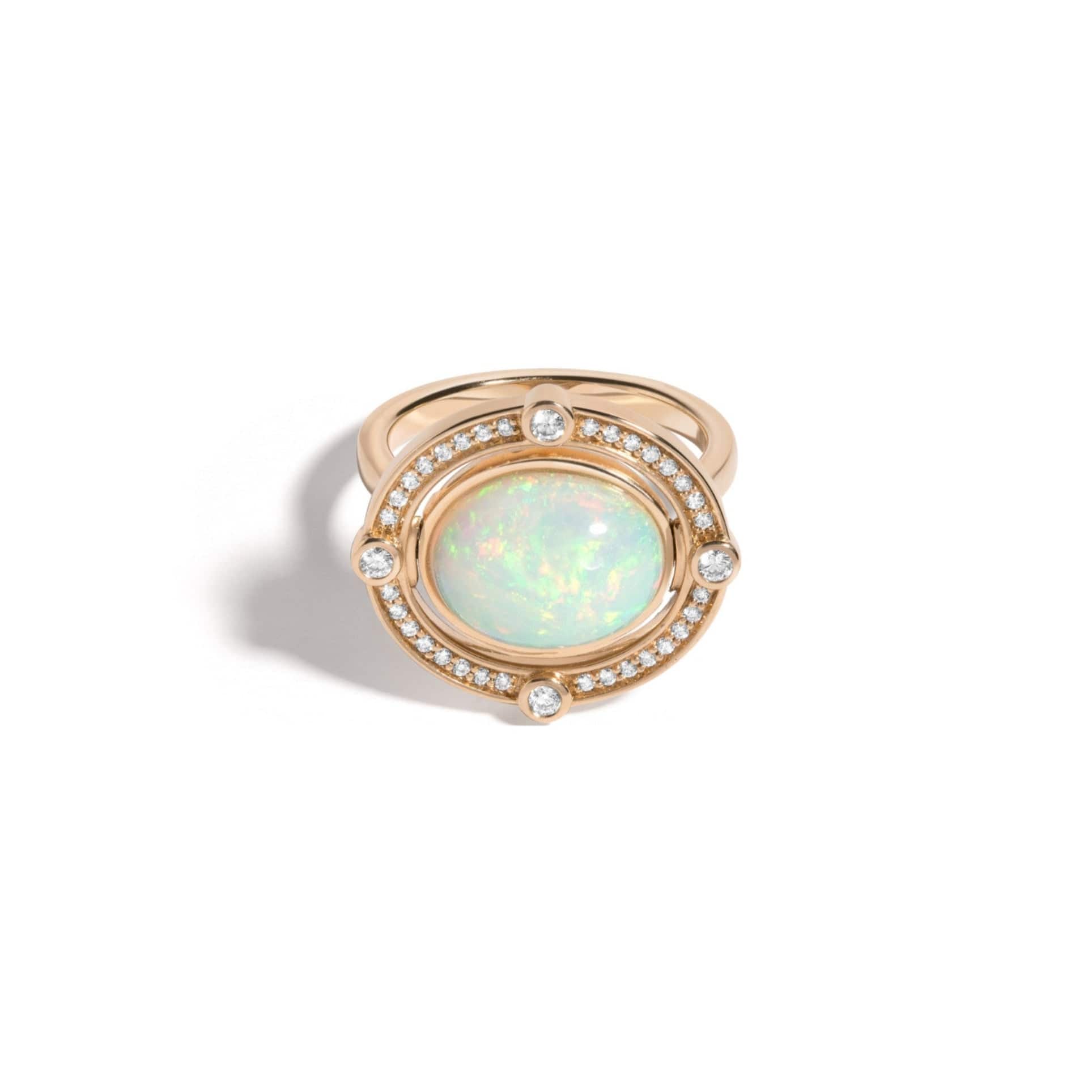Mined + Found Rings compass ring, opal + diamond