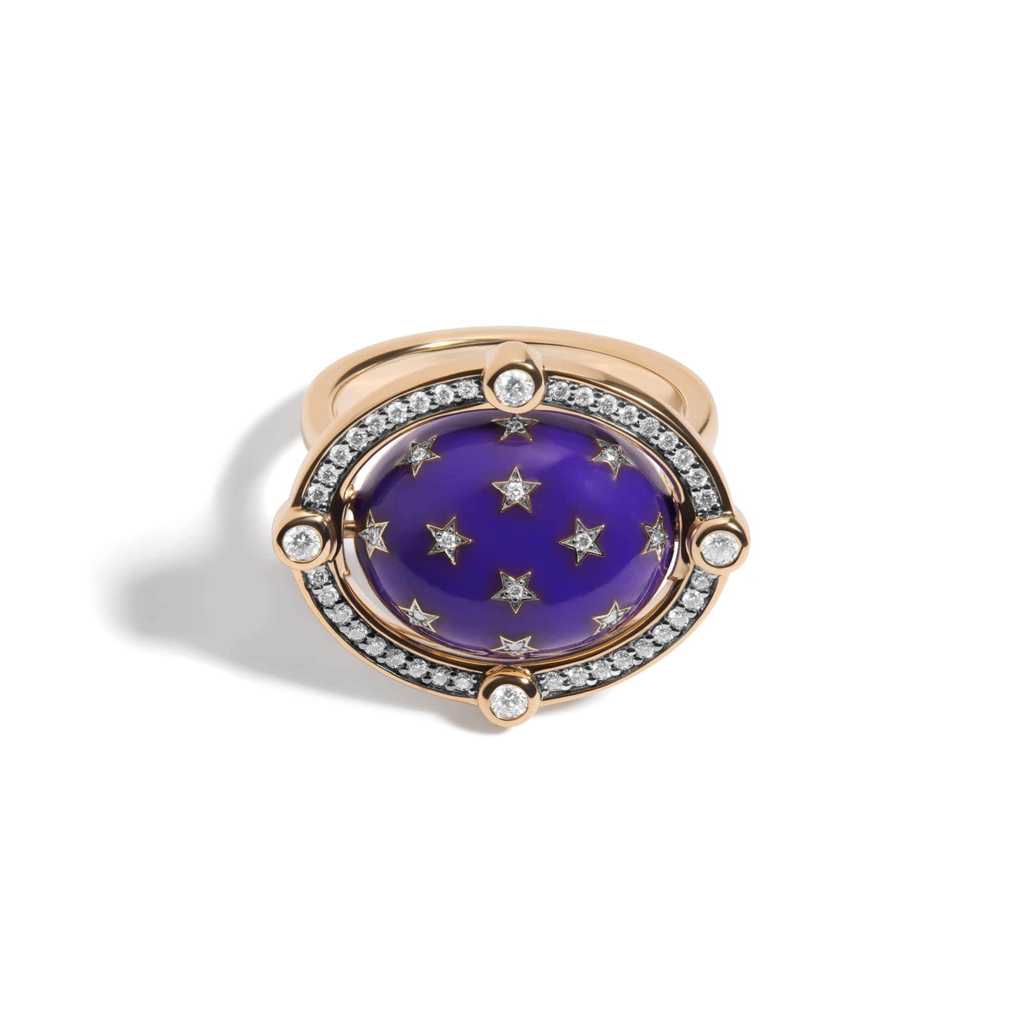 Mined + Found Rings compass ring, tanzanite + ultraviolet purple enamel