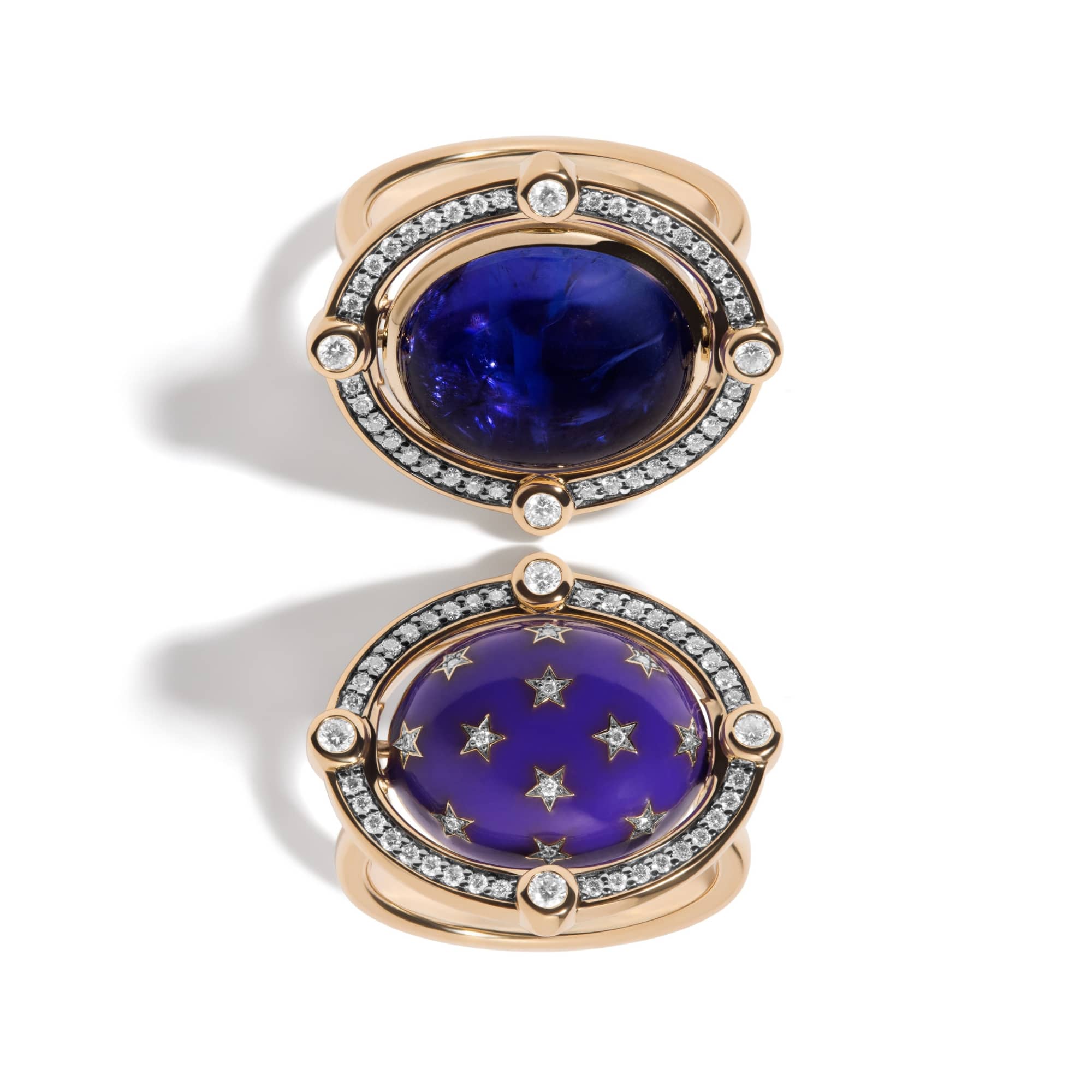 Mined + Found Rings compass ring, tanzanite + ultraviolet purple enamel
