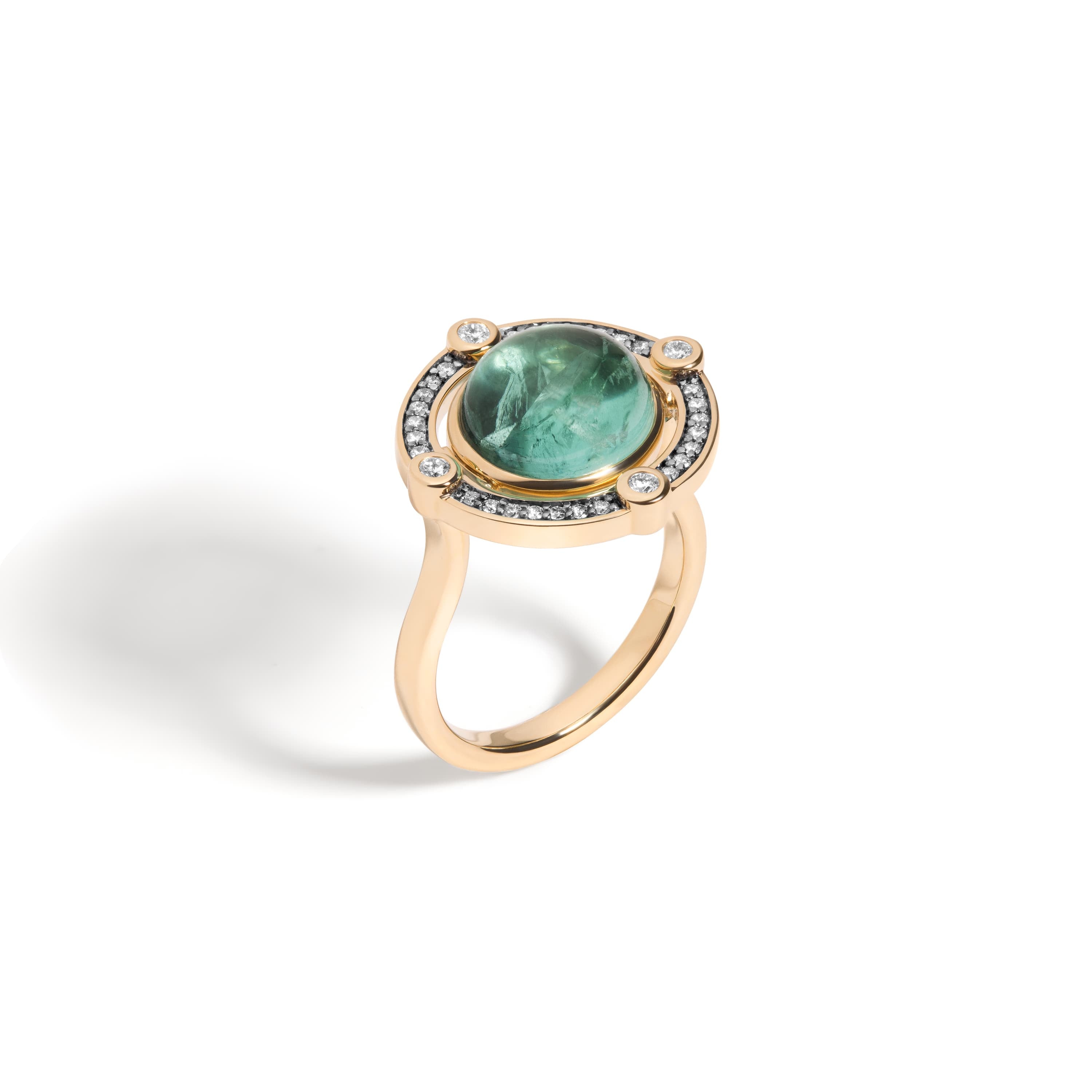 Mined + Found Rings compass ring, tourmaline + mint green enamel