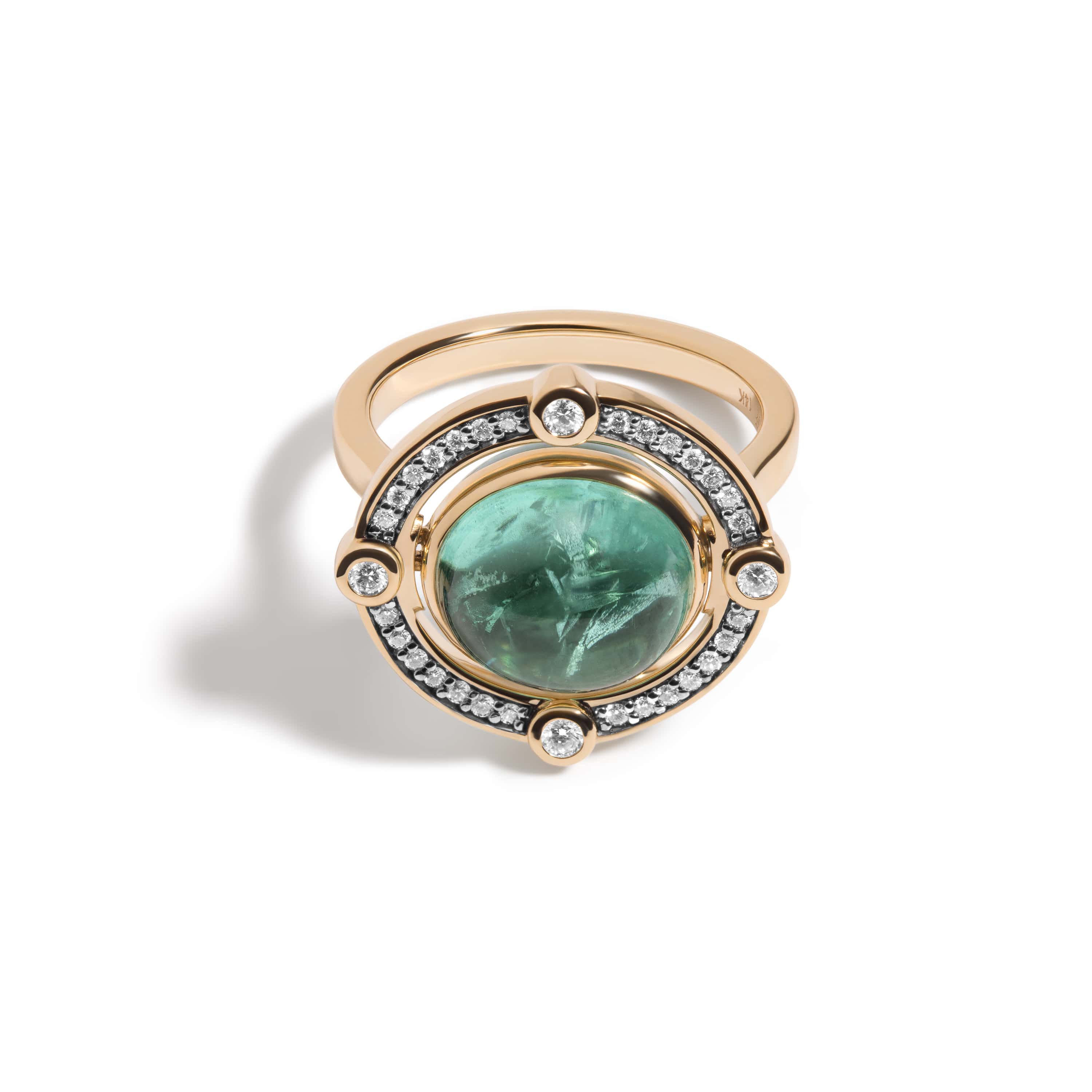 Mined + Found Rings compass ring, tourmaline + mint green enamel