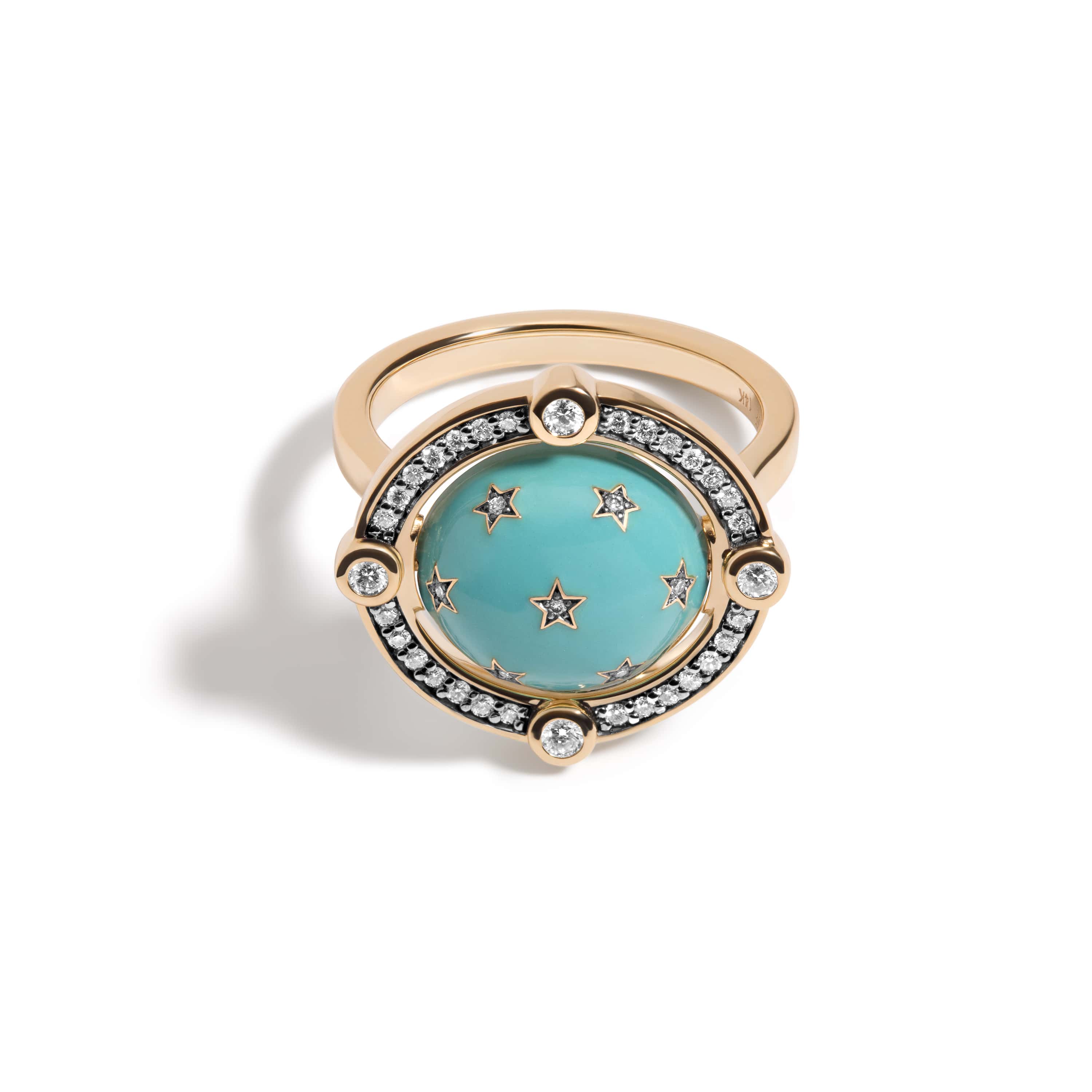 Mined + Found Rings compass ring, tourmaline + mint green enamel