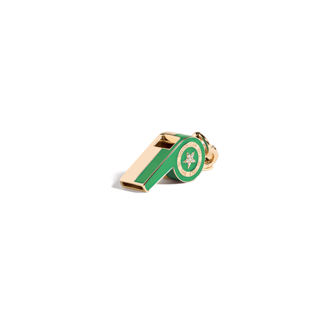 Mined + Found Pendants emerald green, gold and diamond whistle pendant