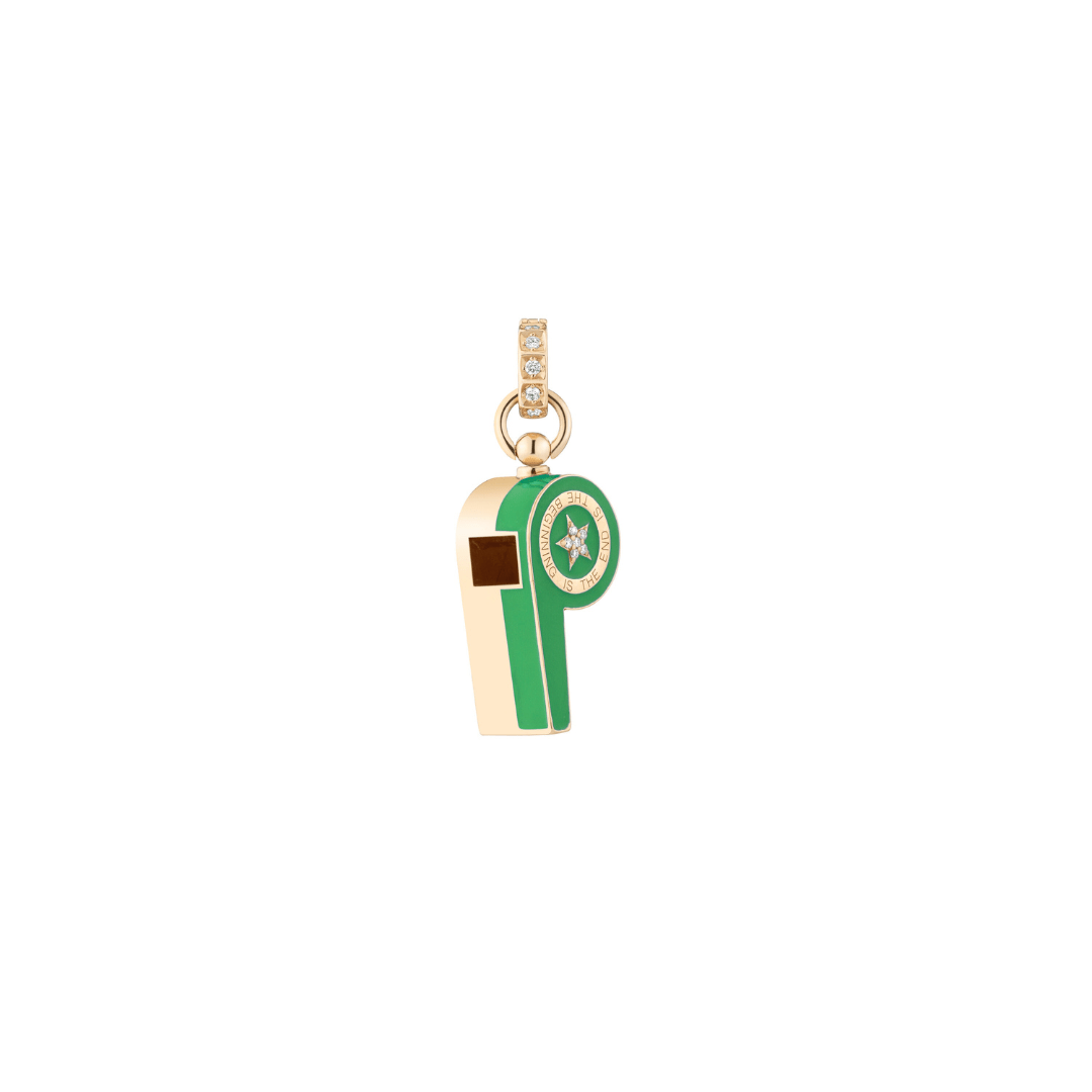 Mined + Found Pendants emerald green, gold and diamond whistle pendant