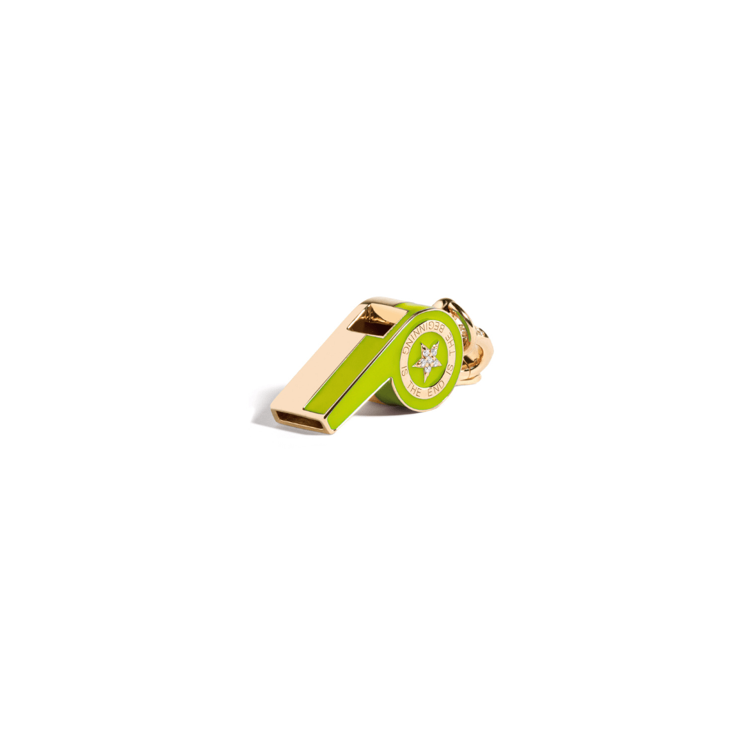 Mined + Found Pendants neon green, gold and diamond whistle pendant