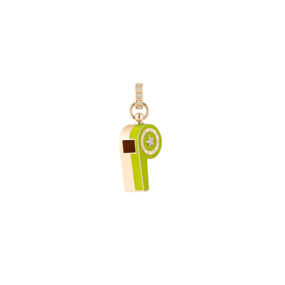 Mined + Found Pendants neon green, gold and diamond whistle pendant