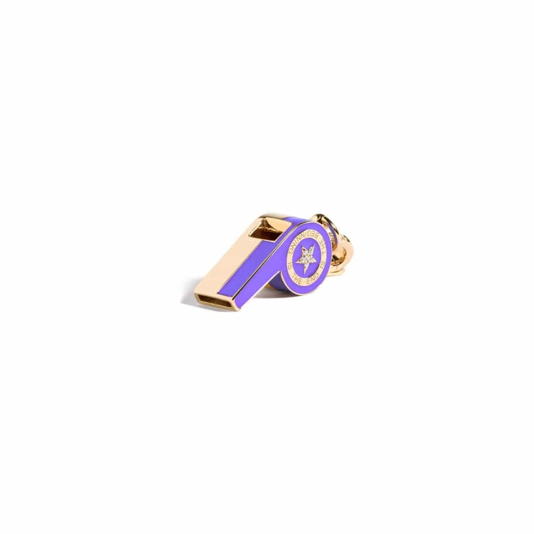 Mined + Found Pendants dark purple, gold and diamond whistle pendant
