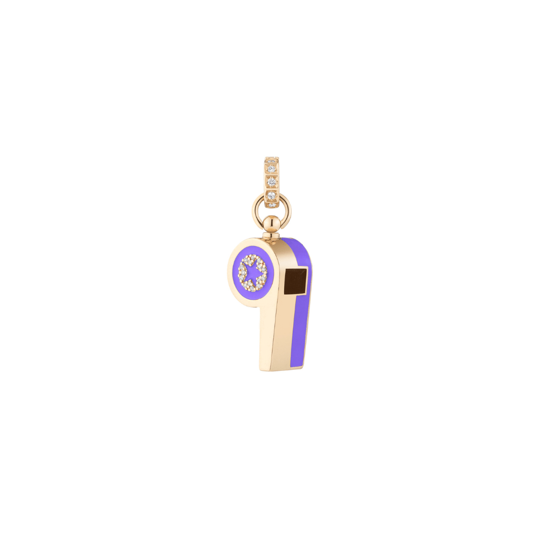 Mined + Found Pendants dark purple, gold and diamond whistle pendant