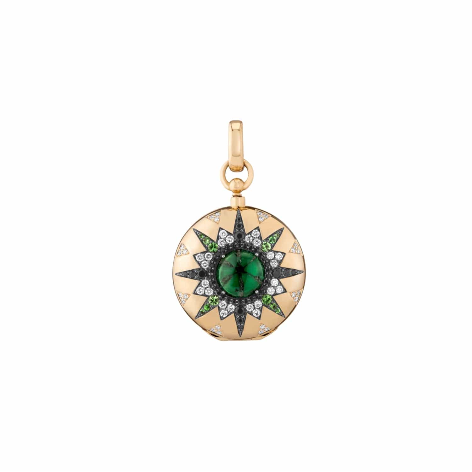 Mined + Found Pendants direction major coin case locket with Trapiche emerald and diamond star