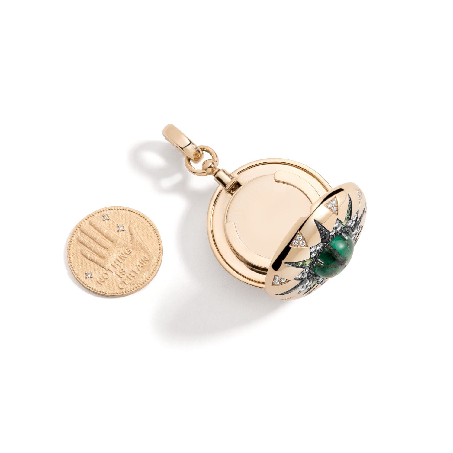 Mined + Found Pendants direction major, Trapiche emerald