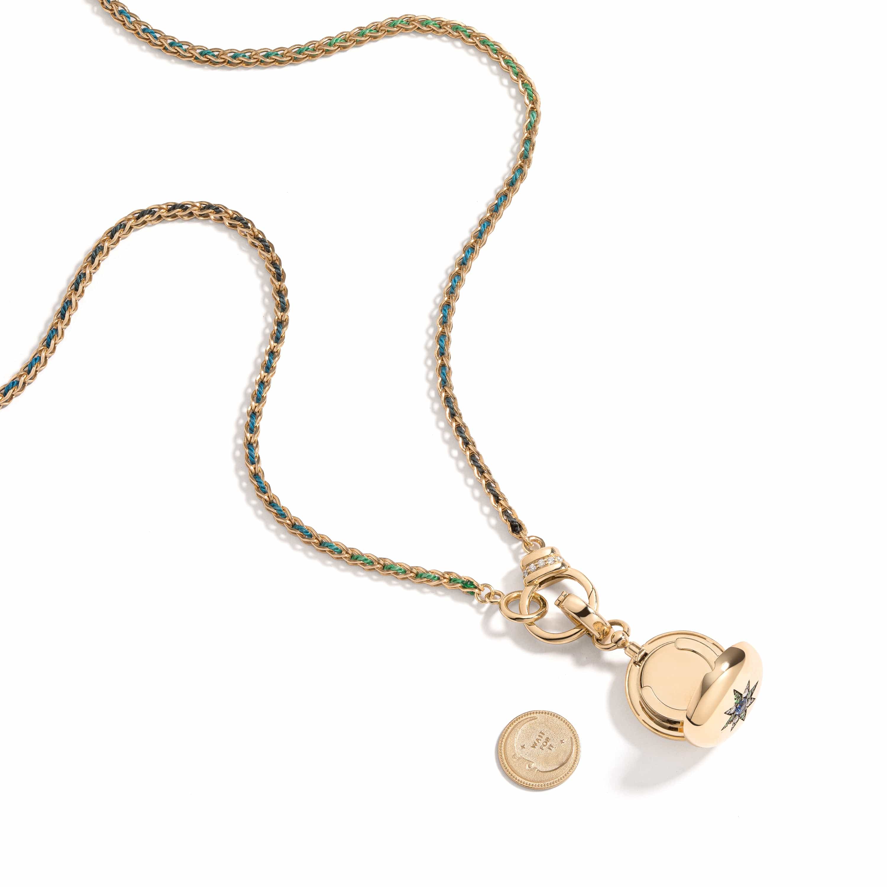 Mined + Found Pendants direction, sapphire + tsavorite