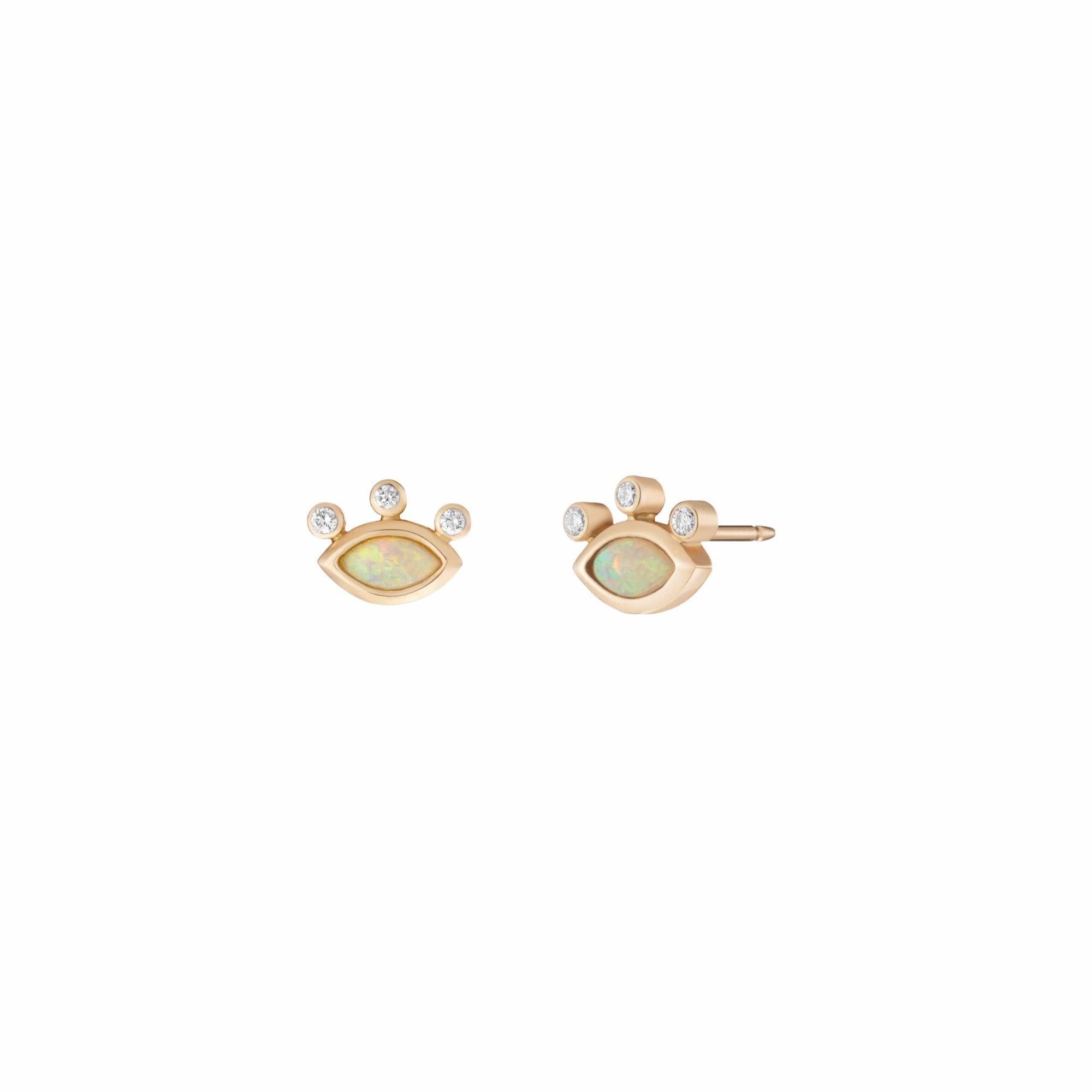 Mined + Found Earrings divine eye studs, opal and diamond