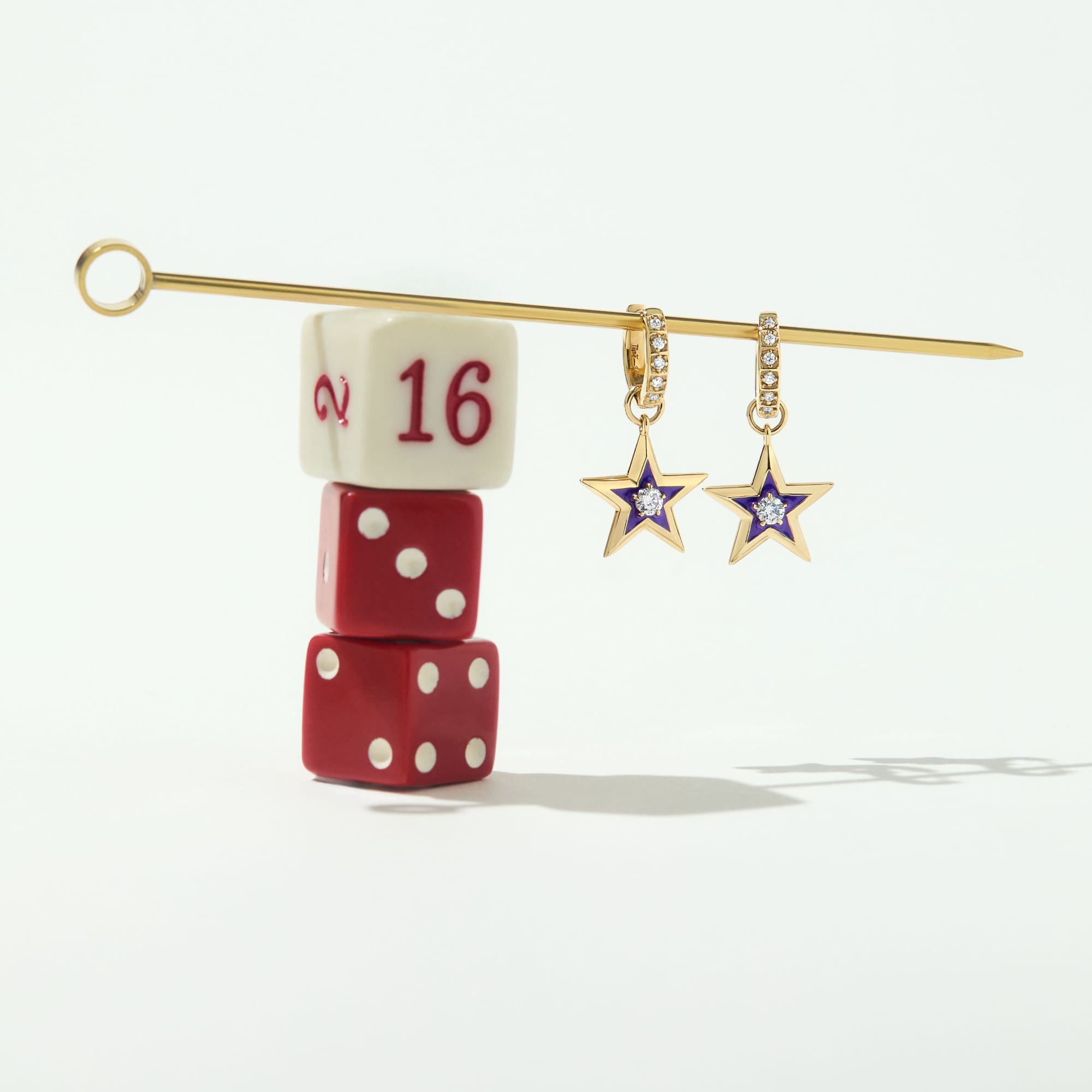 Mined + Found Earrings lucky star huggie hoops, diamond