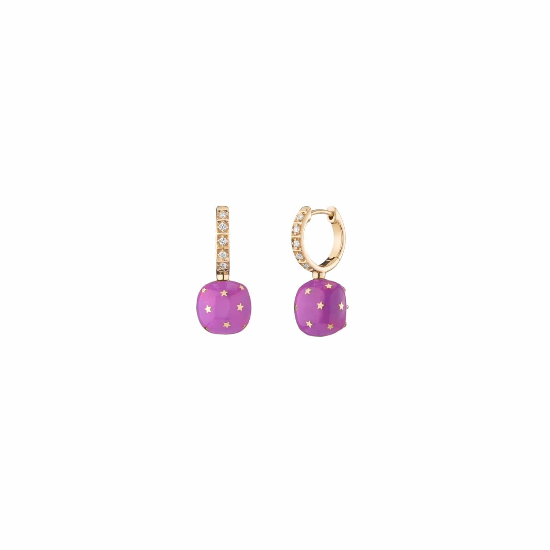 Mined + Found Earrings alter ego convertible earrings, Malaya garnet, diamond and purple enamel