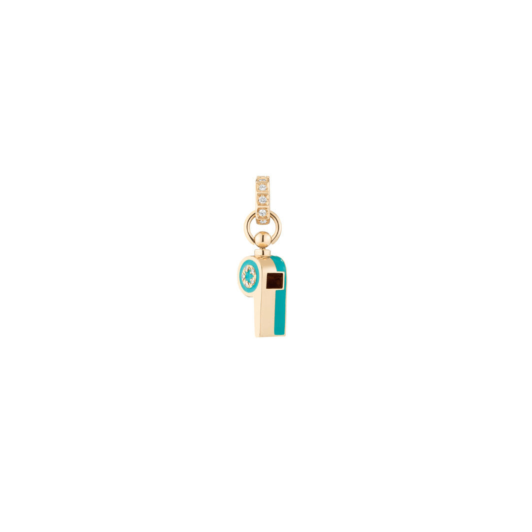 Mined + Found Pendants Petite light blue, gold and diamond whistle pendant