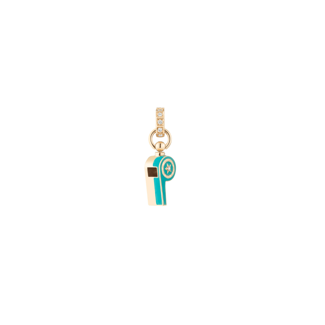 Mined + Found Pendants Petite light blue, gold and diamond whistle pendant