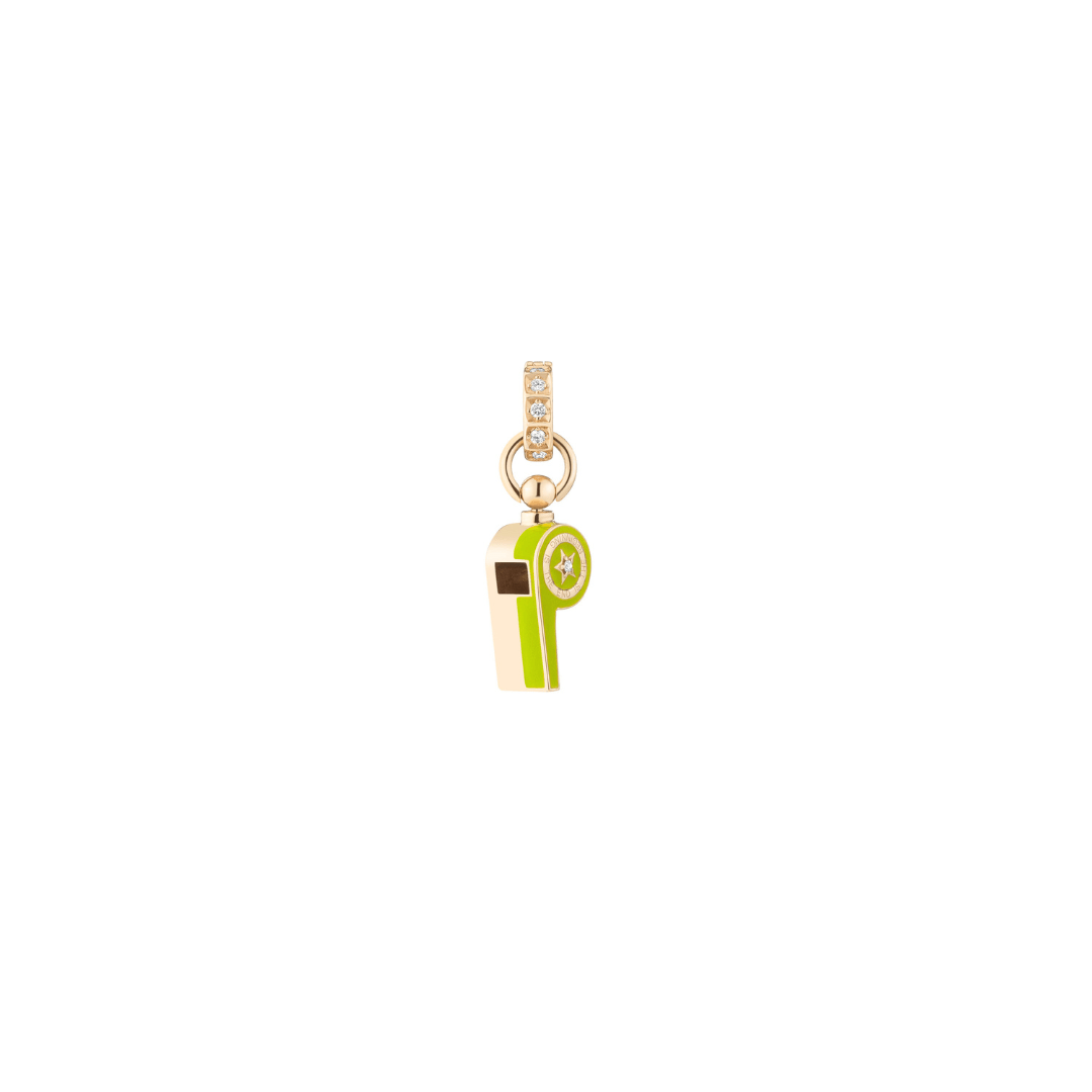 Mined + Found Pendants Petite neon green, gold and diamond whistle pendant