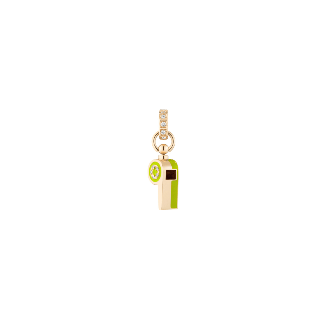 Mined + Found Pendants Petite neon green, gold and diamond whistle pendant