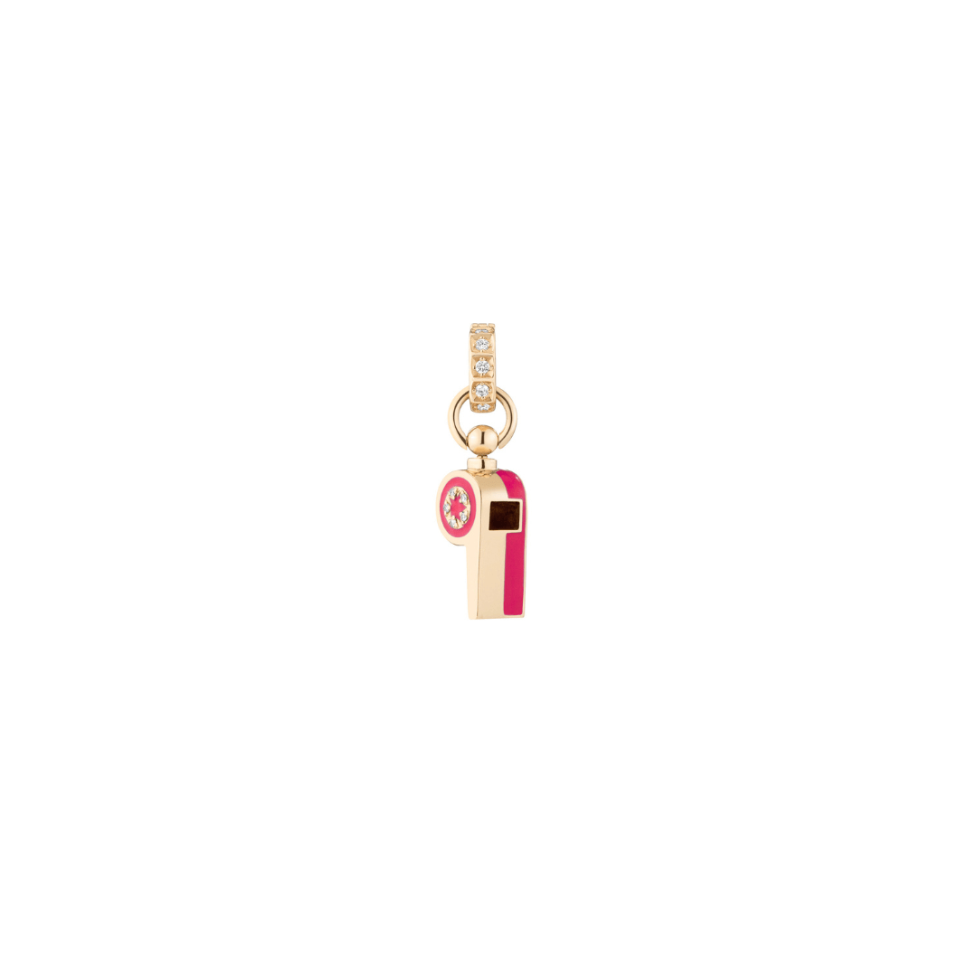 Mined + Found Pendants Petite dark pink, gold and diamond whistle pendant
