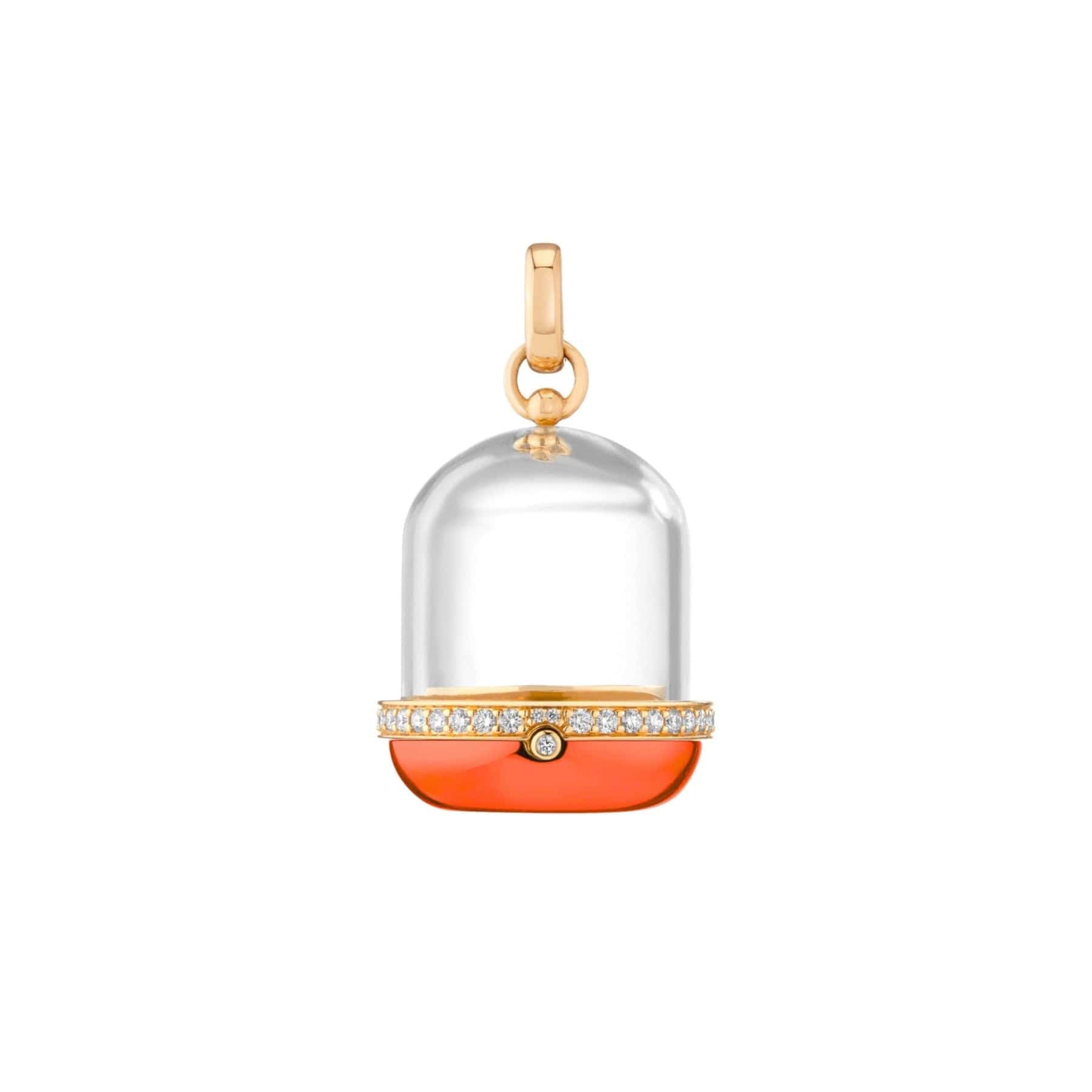 Mined and Found prize bubble gold gachapon locket pendant with glass dome, diamond and enamel base
