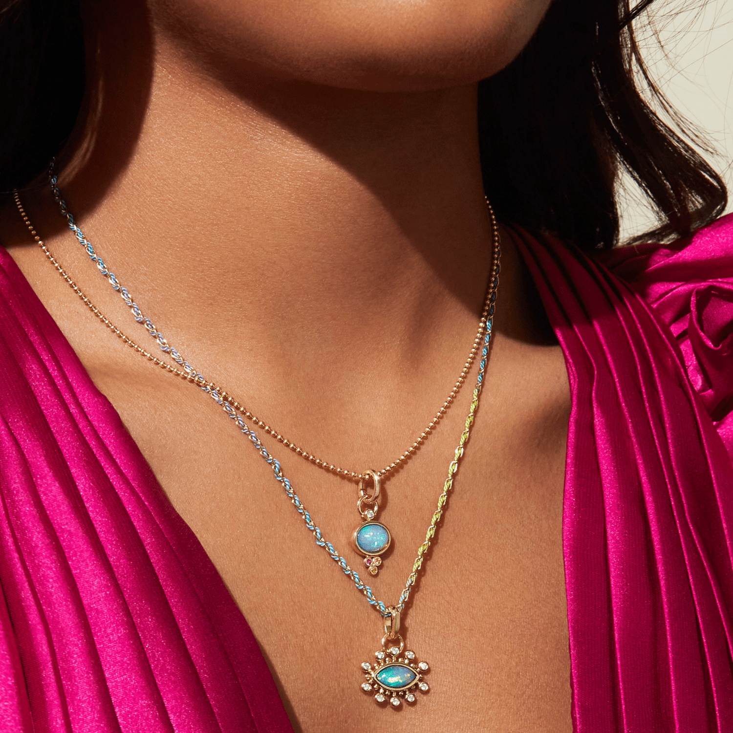 Mined + Found Necklaces woven long links chain, cool rainbow silk®