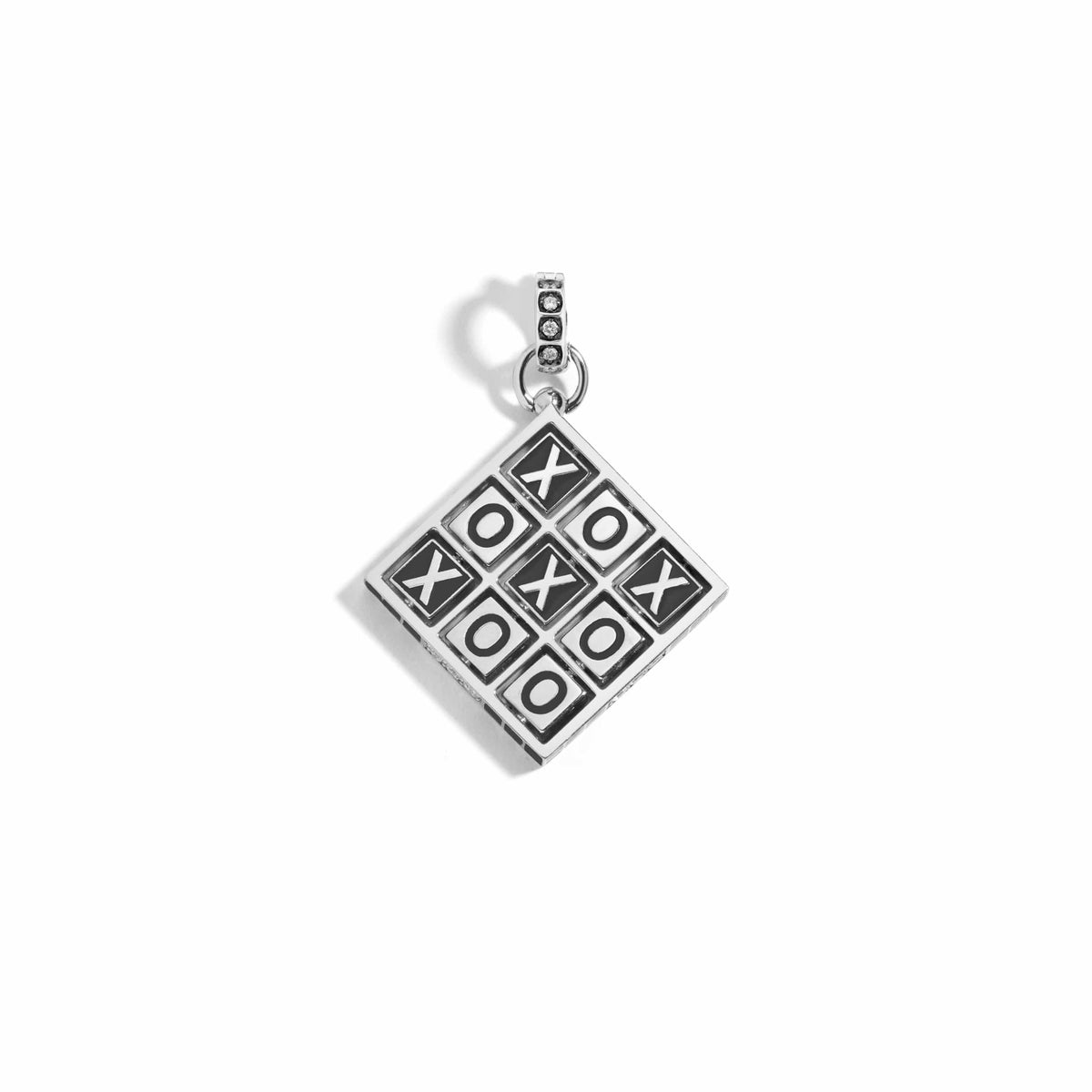 Mined + Found limited edition sterling silver tic tac toe game pendant with black enamel and diamond