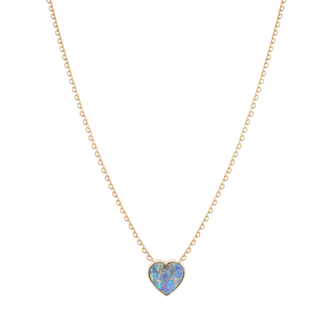 Mined + Found Pendants 5.50ct boulder opal heart + lace chain, one of a kind