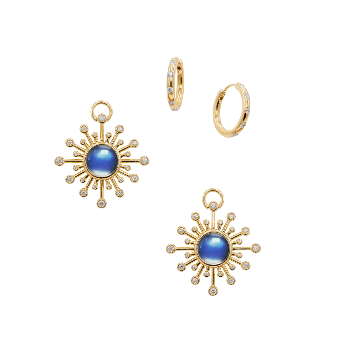 Mined + Found Earrings aurora convertible earrings, moonstone and diamond