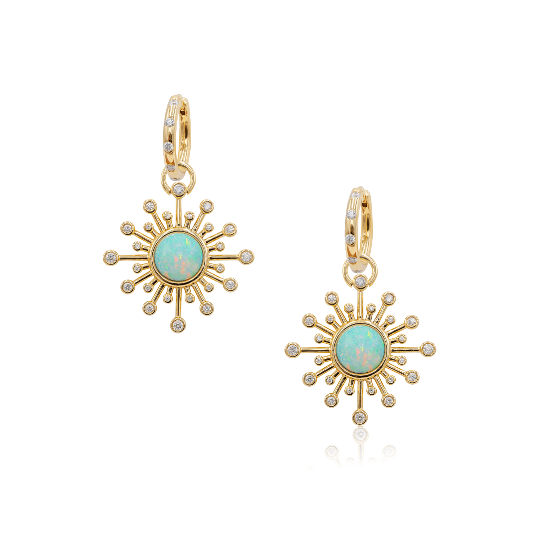 Mined + Found Pendants aurora earrings, opal and diamond