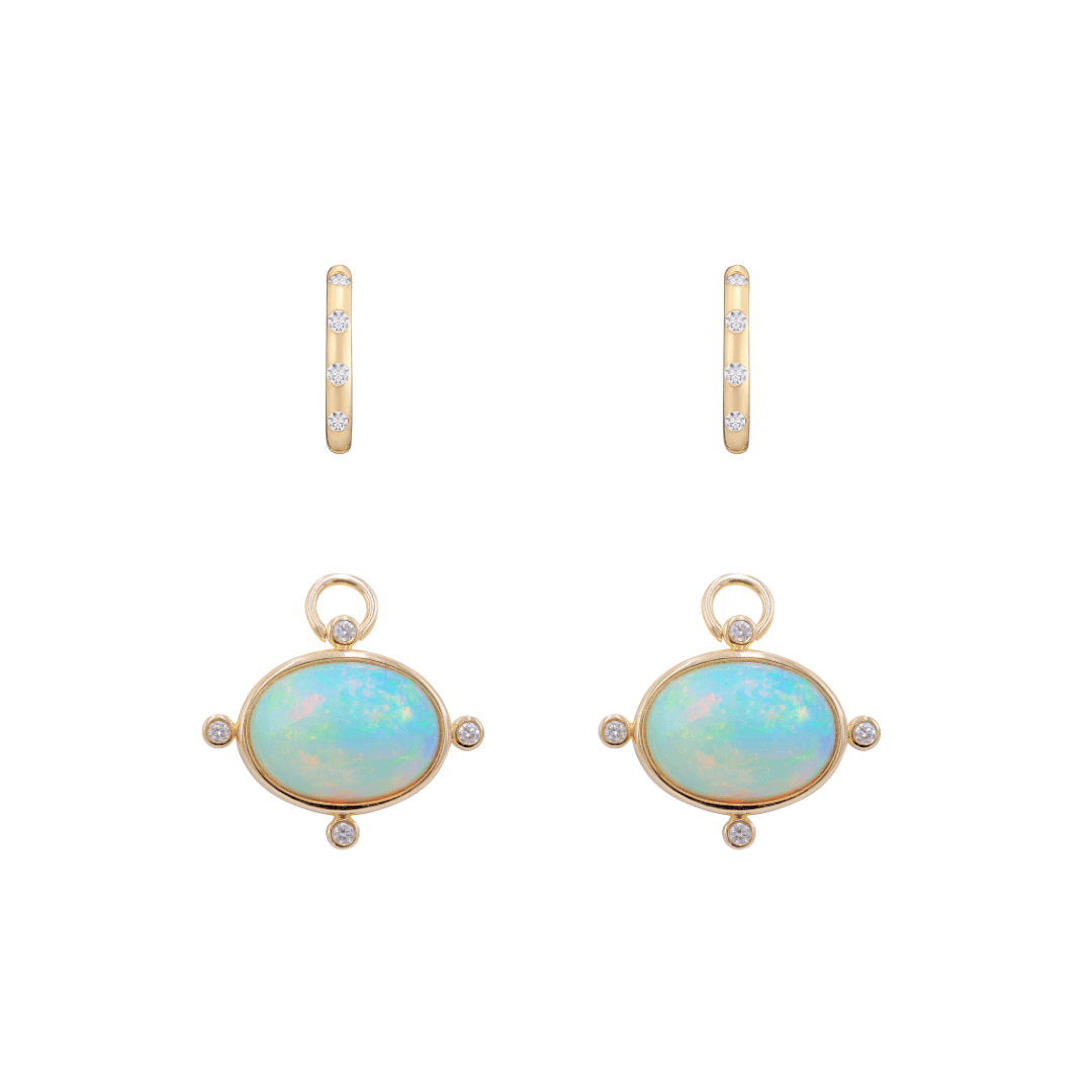 Mined + Found Earrings compass convertible earrings, opal and diamond