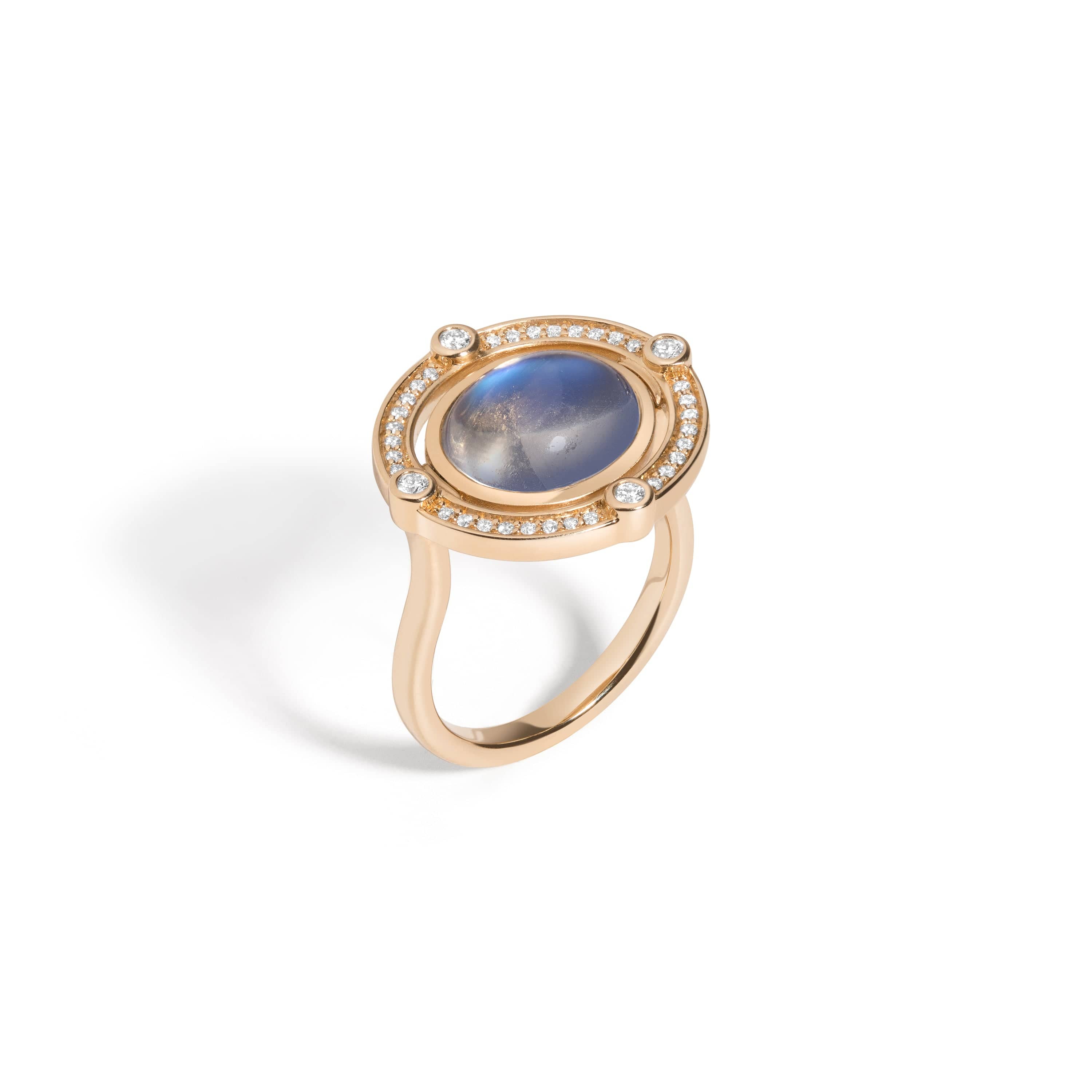 Mined + Found Rings compass ring, moonstone + diamond