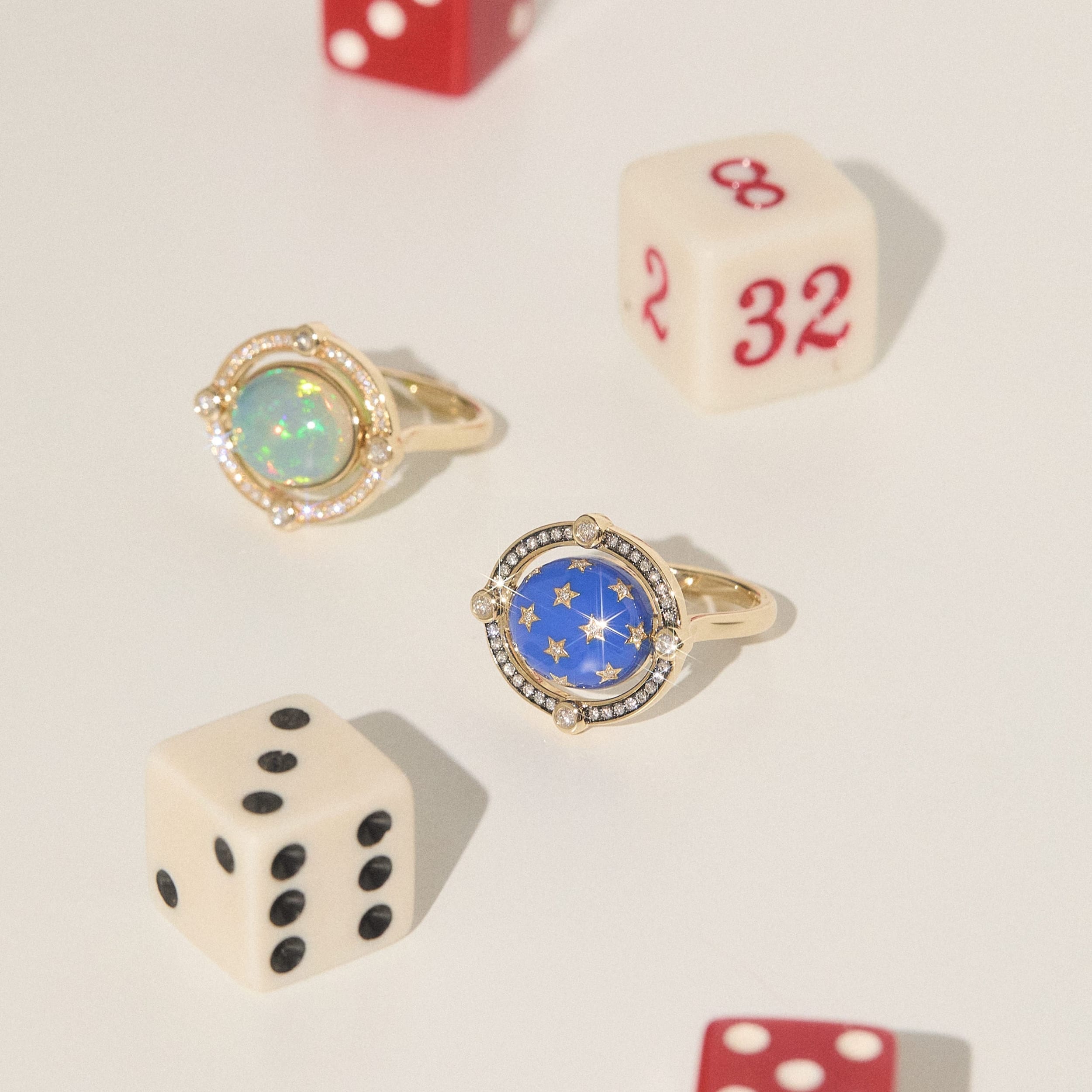 Mined + Found Rings compass ring, moonstone + vesper blue enamel