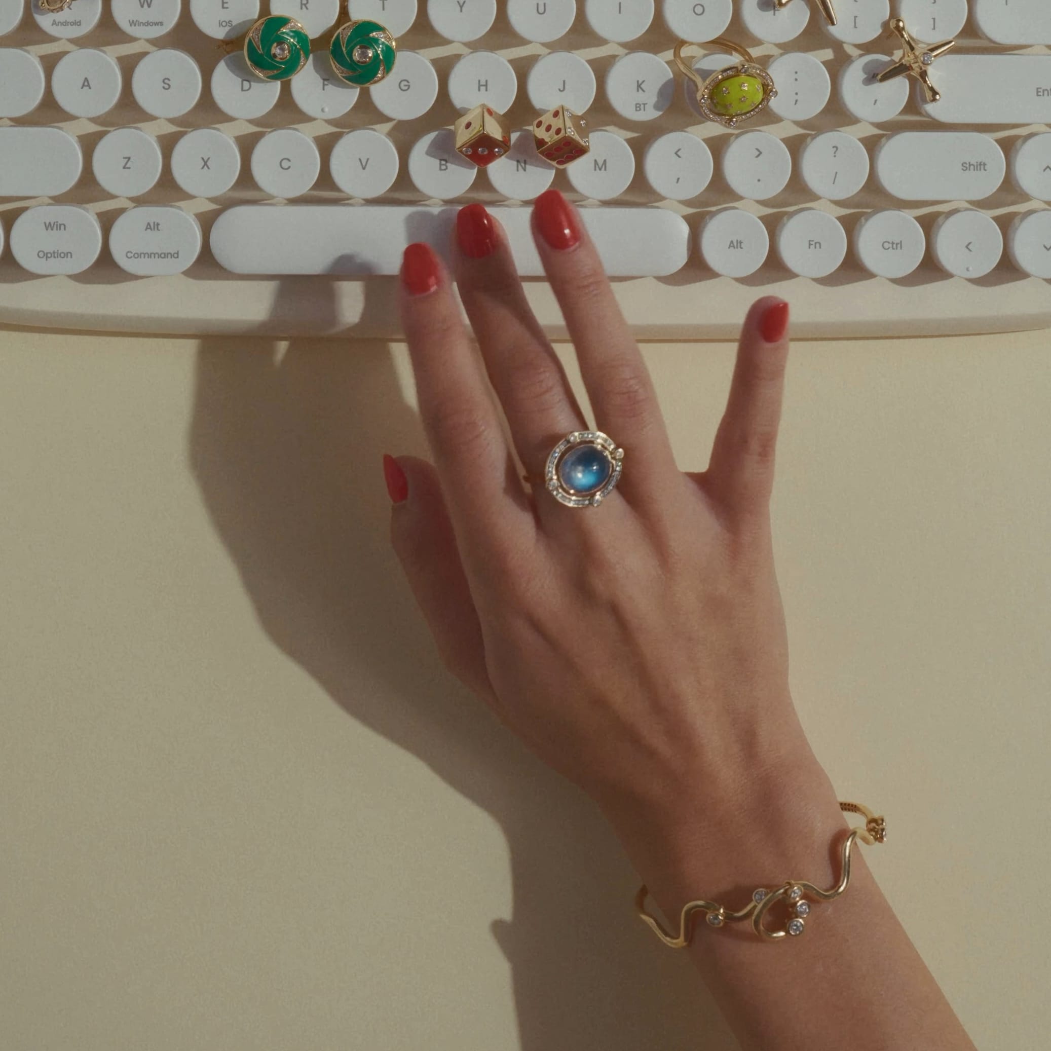 Mined + Found Rings compass ring, moonstone + vesper blue enamel