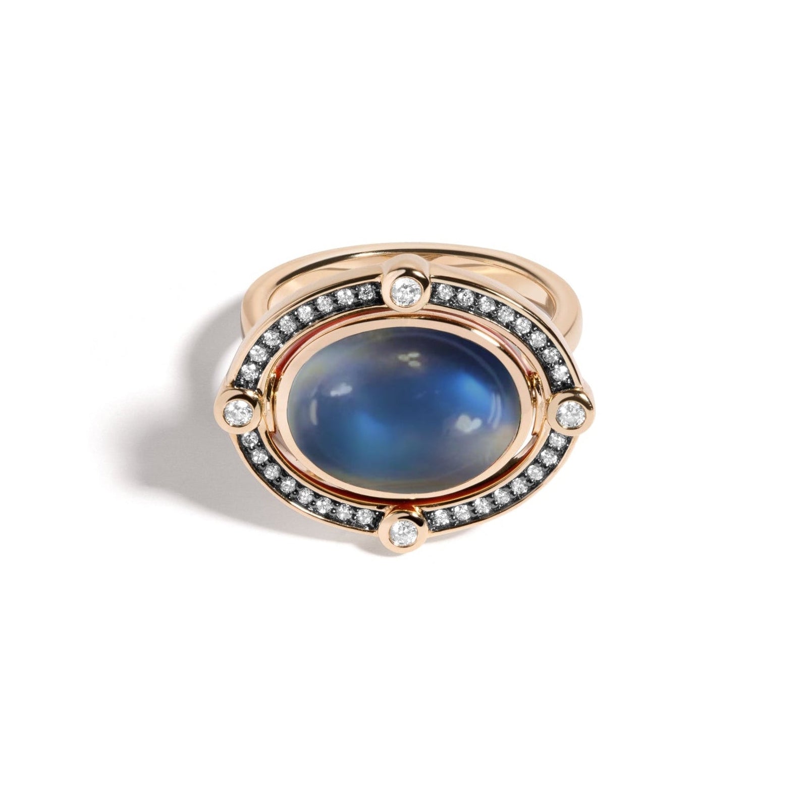 Mined + Found Rings compass ring, moonstone + vesper blue enamel