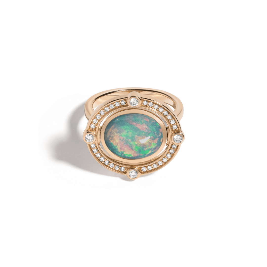 Mined + Found Rings compass ring, opal + diamond