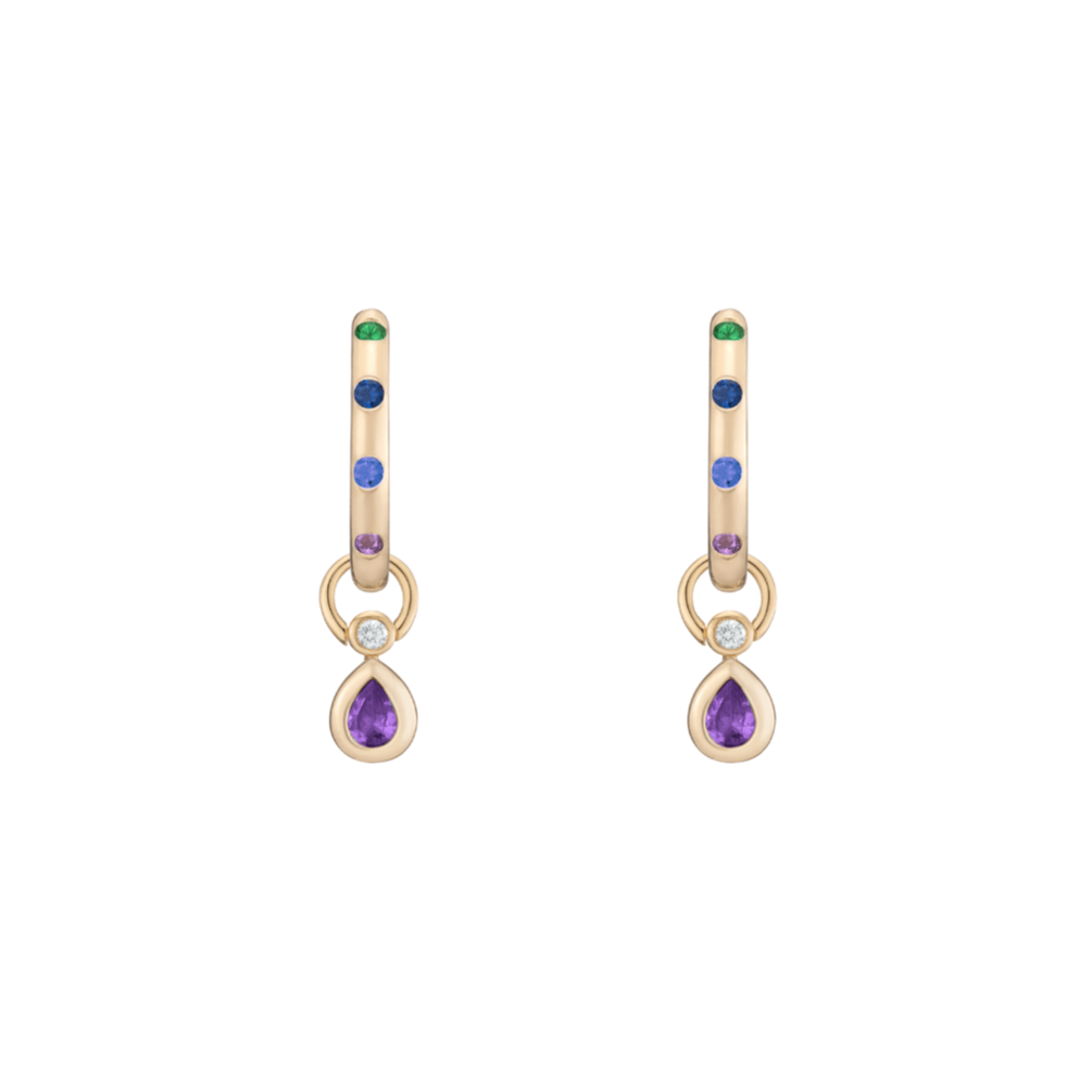 Mined + Found Earrings confetti hoops, amethyst