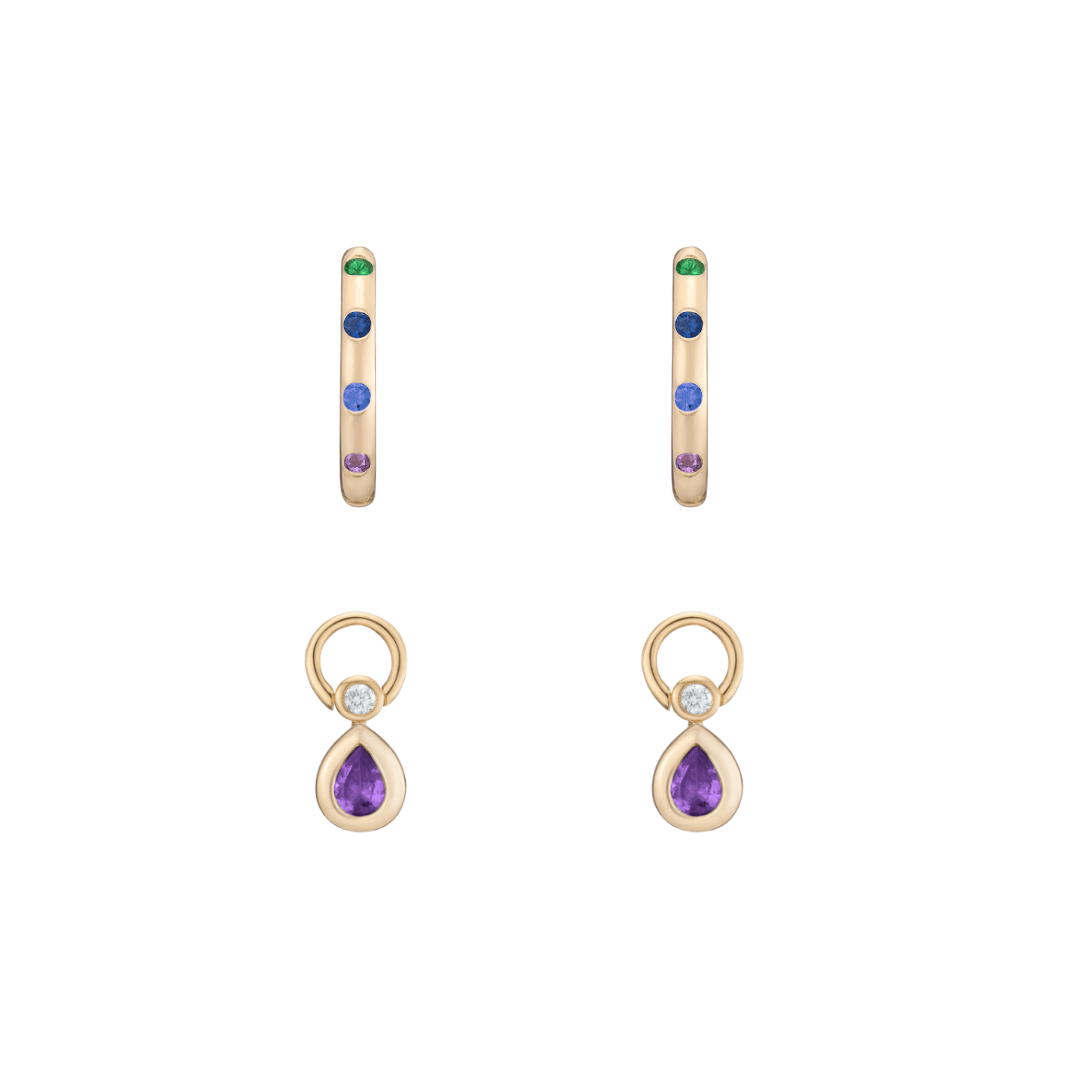 Mined + Found Earrings confetti hoops, amethyst